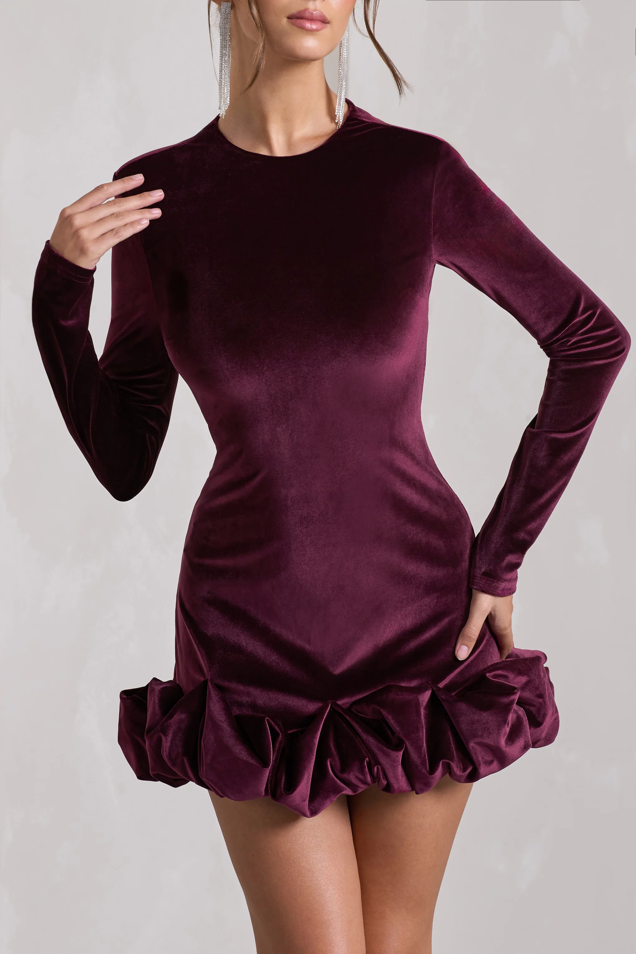 Claudine | Port Velvet Long-Sleeved Ruffled Mini Dress - Image 3