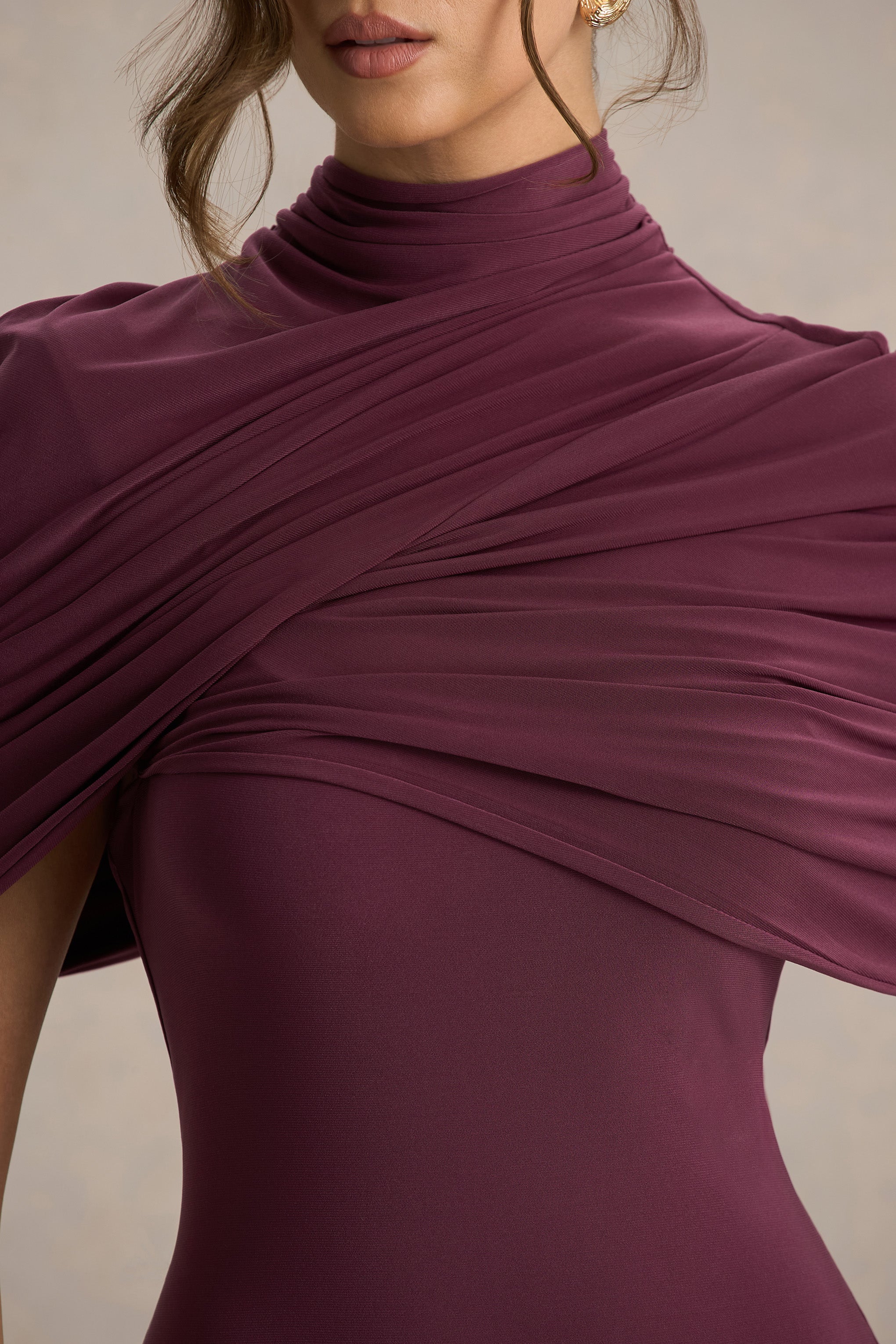 Cleora | Burgundy Twist Cape Maxi Dress - Image 6