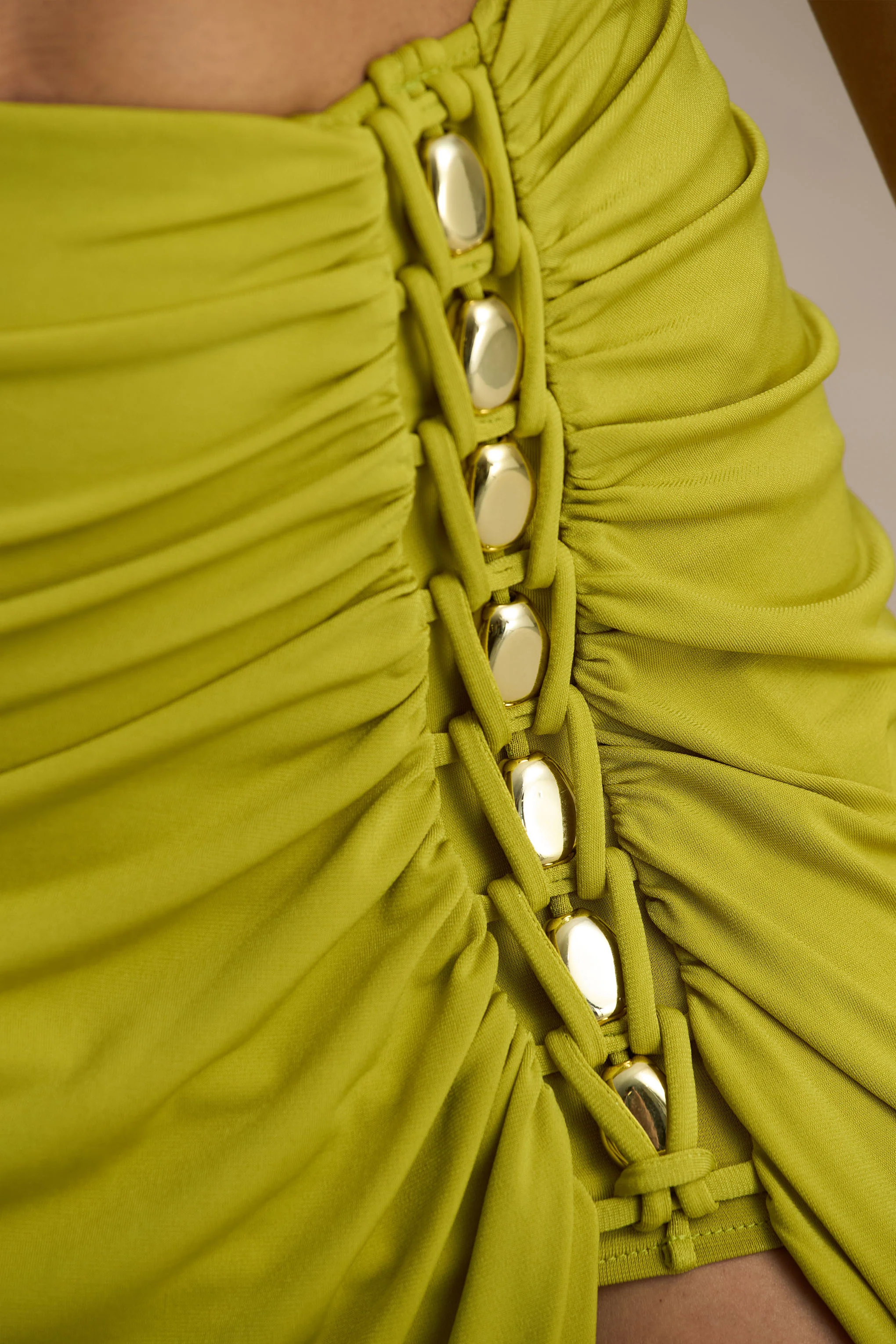 Coastline | Green Ruched Maxi Skirt With Split - Image 7
