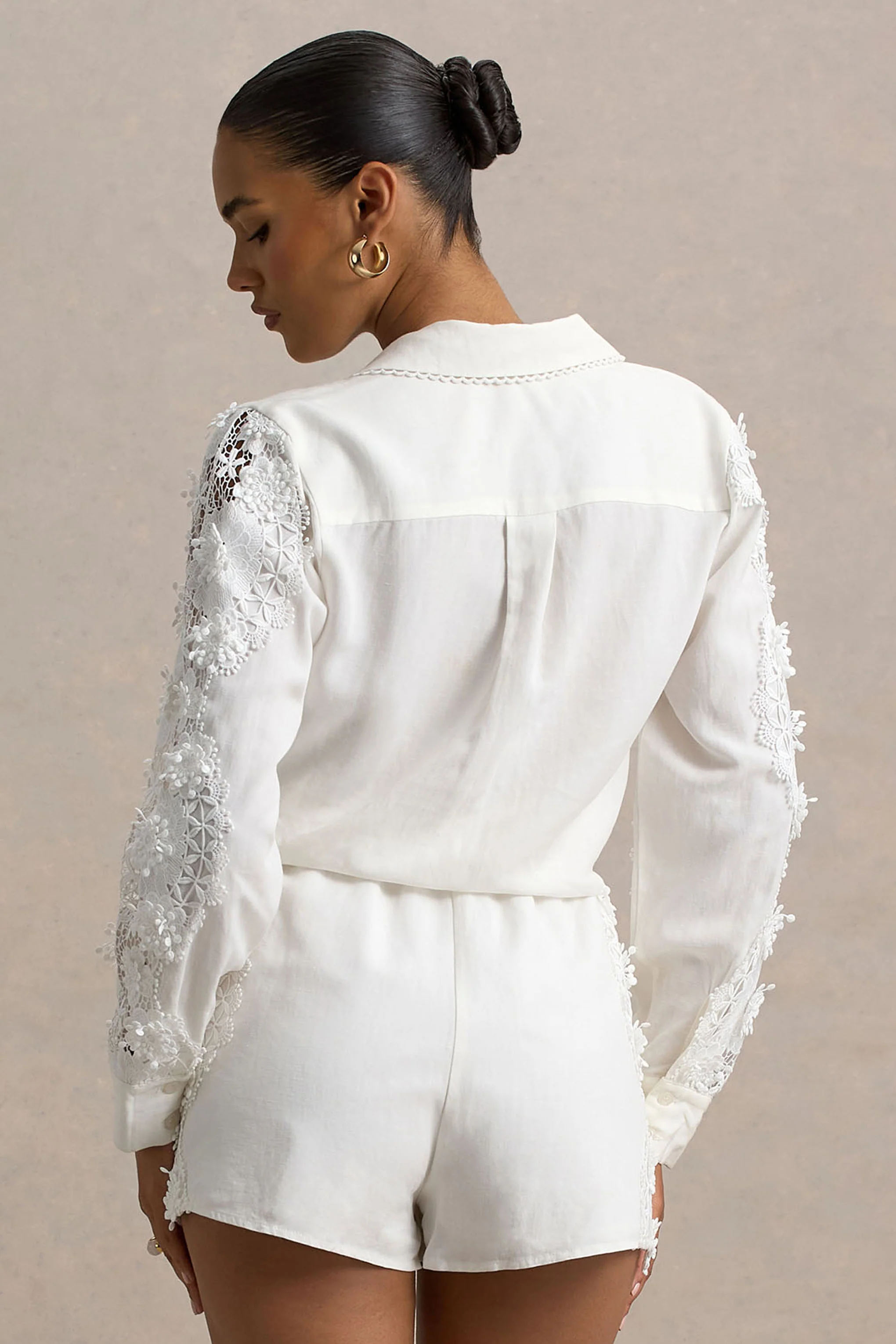 Coconut | Ecru Button-Up Shirt With Lace Detail - Image 3