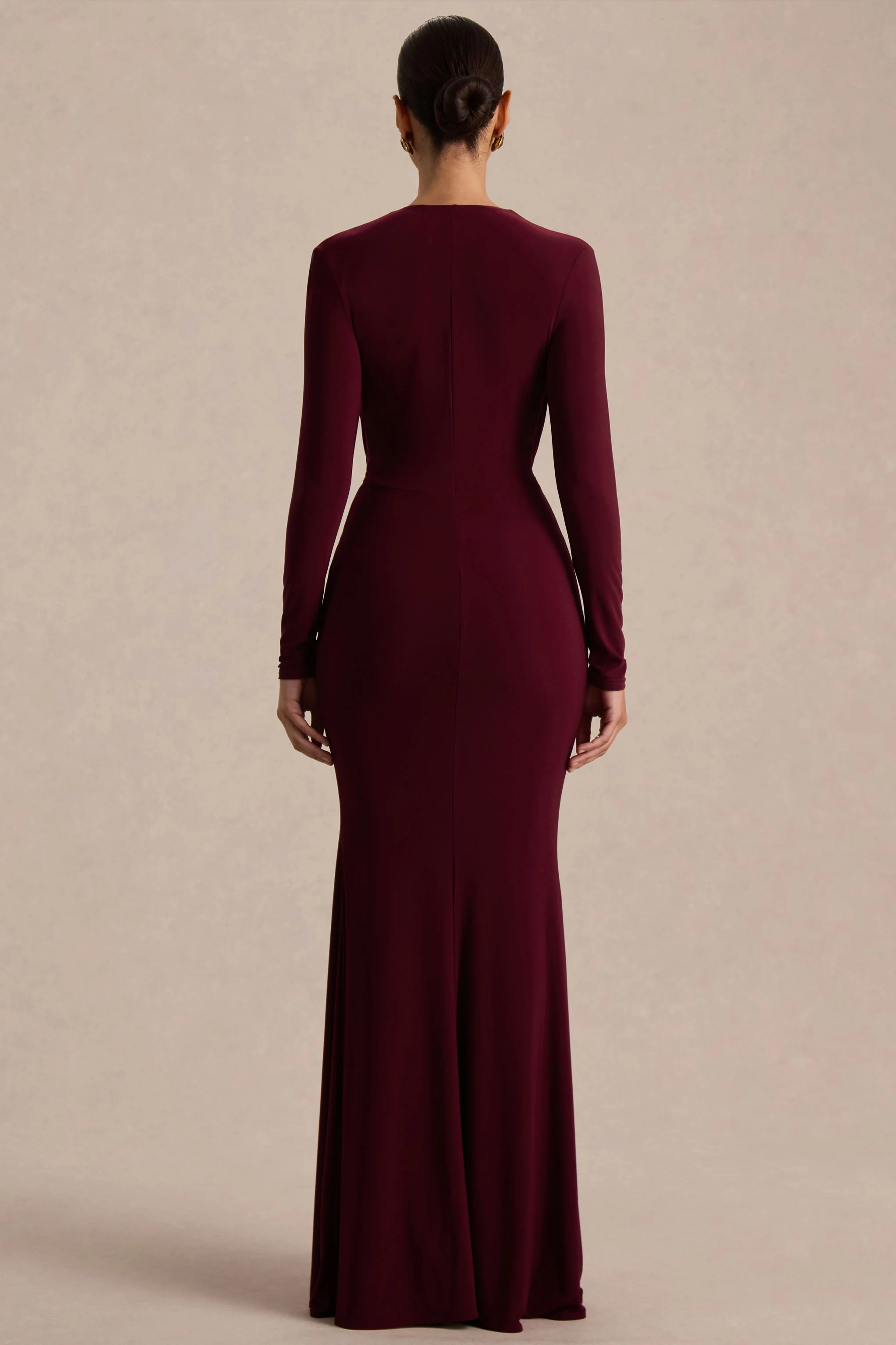 Command | Burgundy Plunge-Neck Maxi Dress With Front-High Split - Image 2