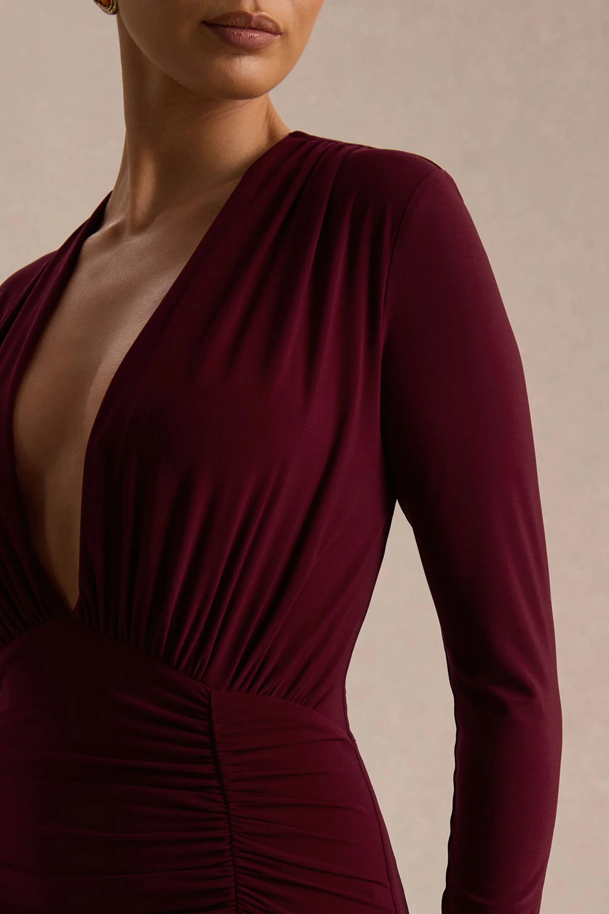 Command | Burgundy Plunge-Neck Maxi Dress With Front-High Split - Image 3