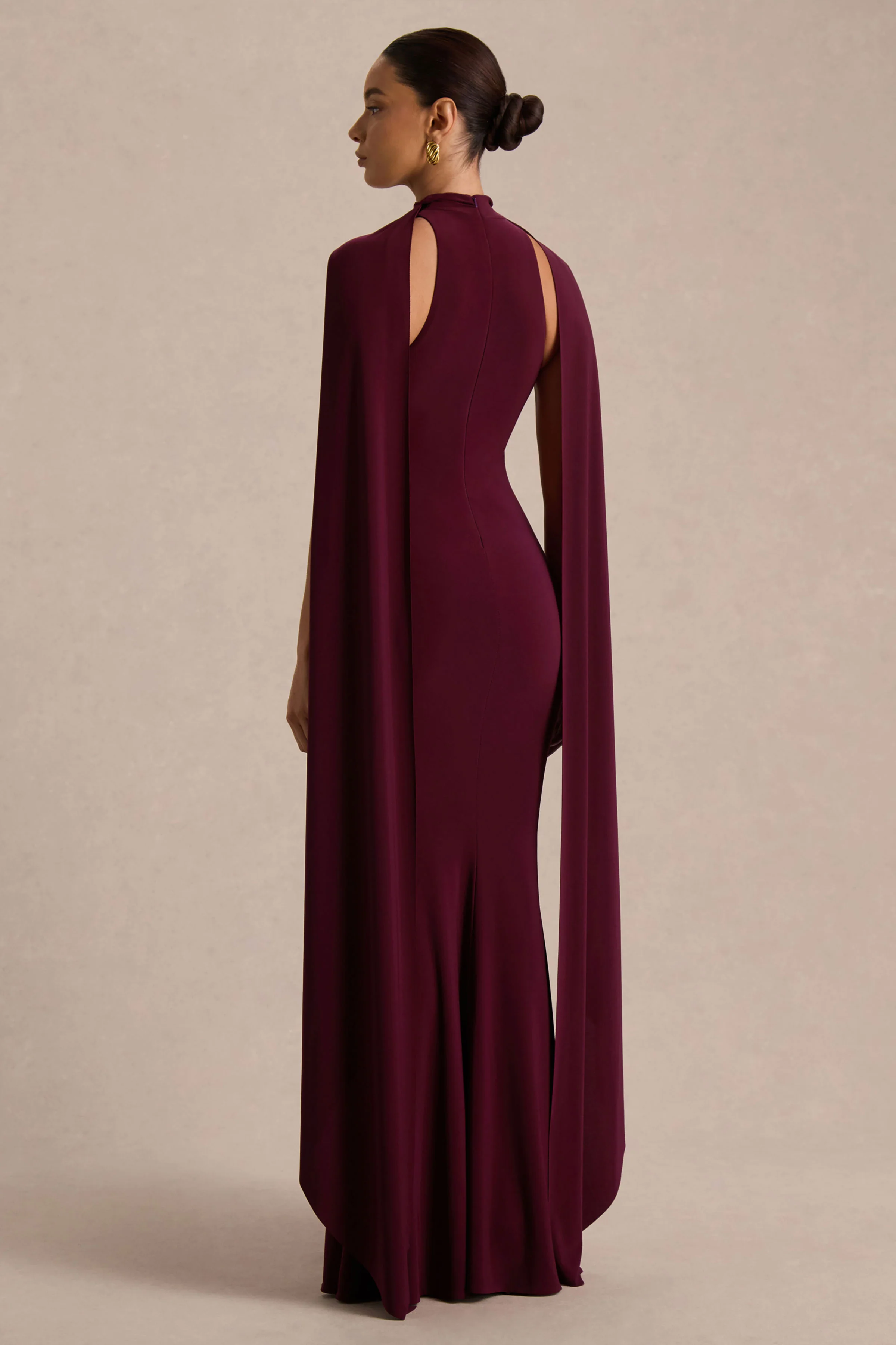 Cordy | Burgundy High-Neck Maxi Dress With Scarf-Detail - Image 2