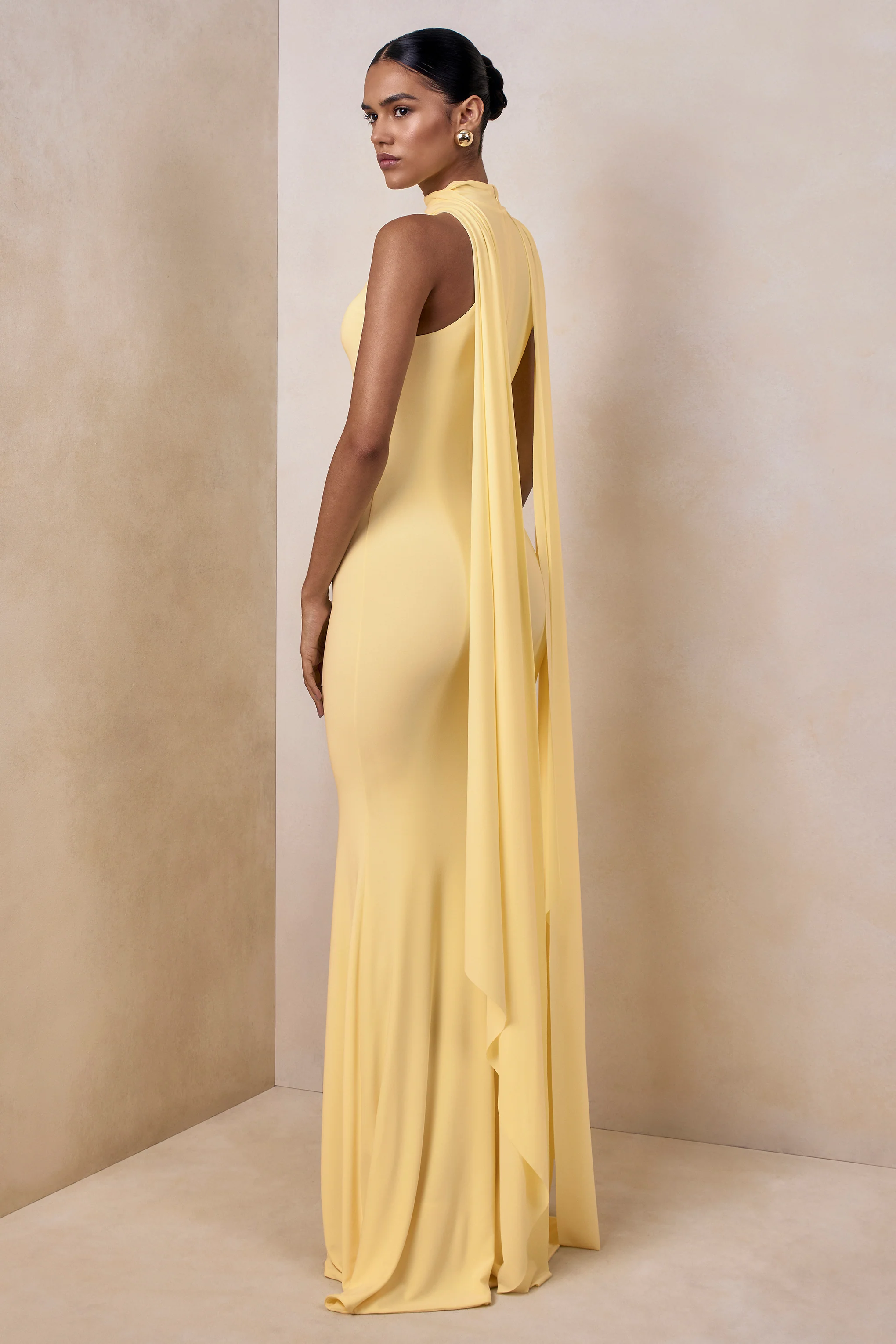 Cordy | Lemon High-Neck Maxi Dress With Cape - Image 2