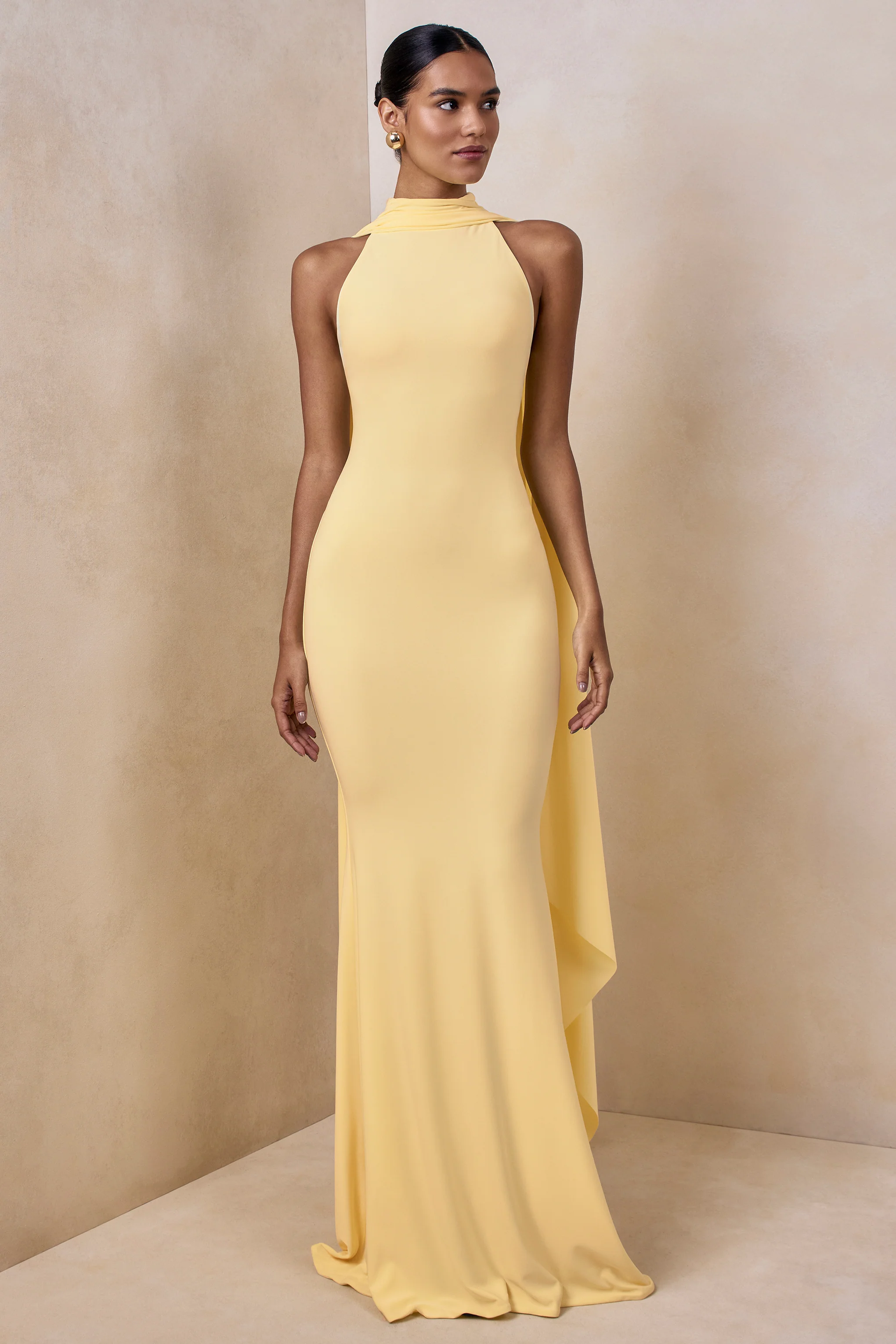 Cordy | Lemon High-Neck Maxi Dress With Cape - Image 4