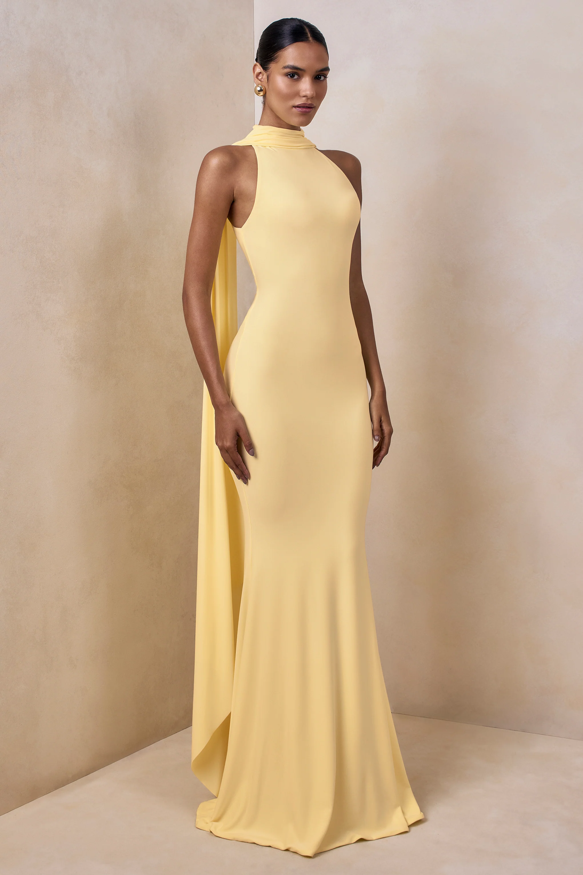 Cordy | Lemon High-Neck Maxi Dress With Cape - Image 5