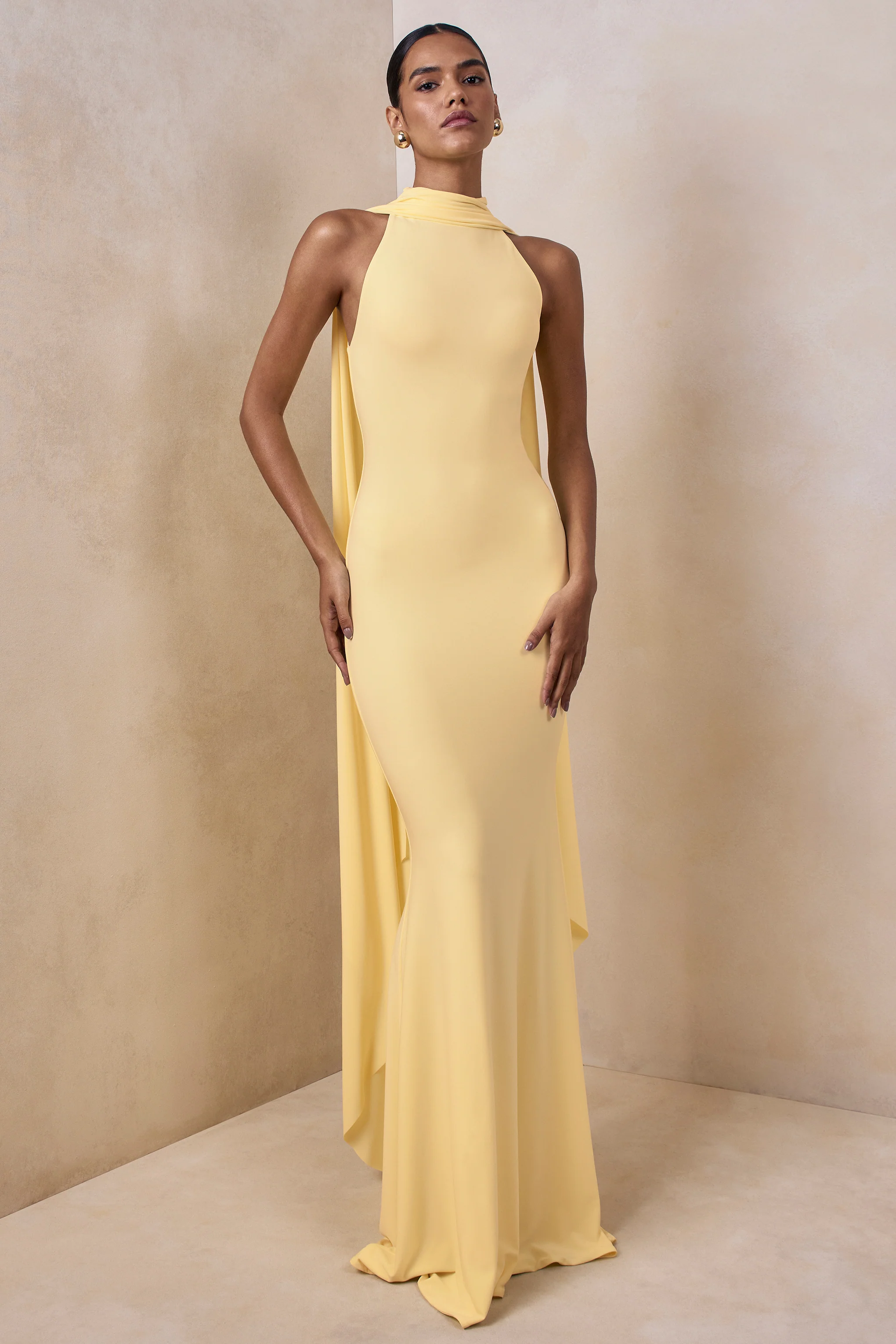 Cordy | Lemon High-Neck Maxi Dress With Cape - Image 6
