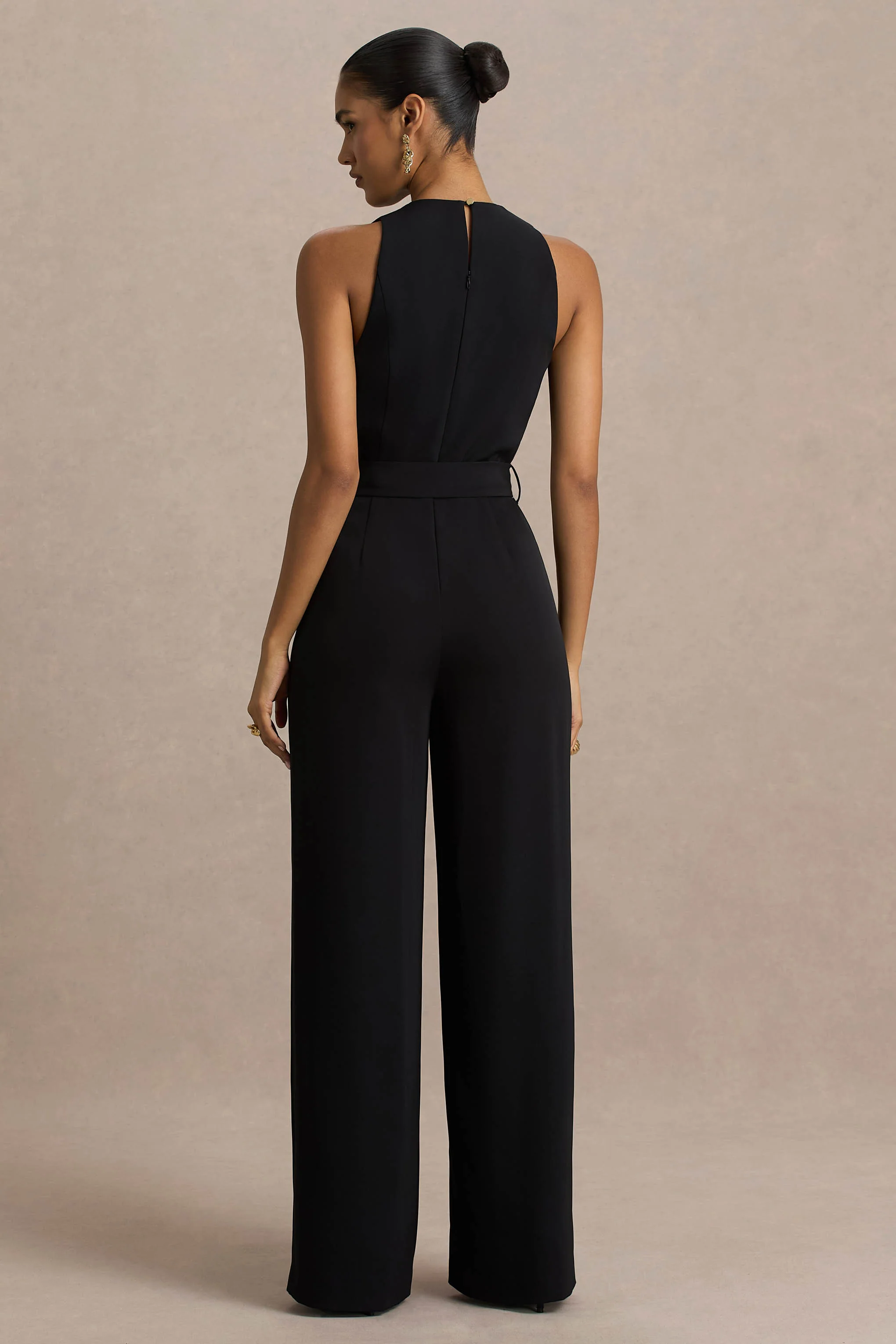 Corina | Black Cowl-Neck Jumpsuit With Tie-Detail - Image 2
