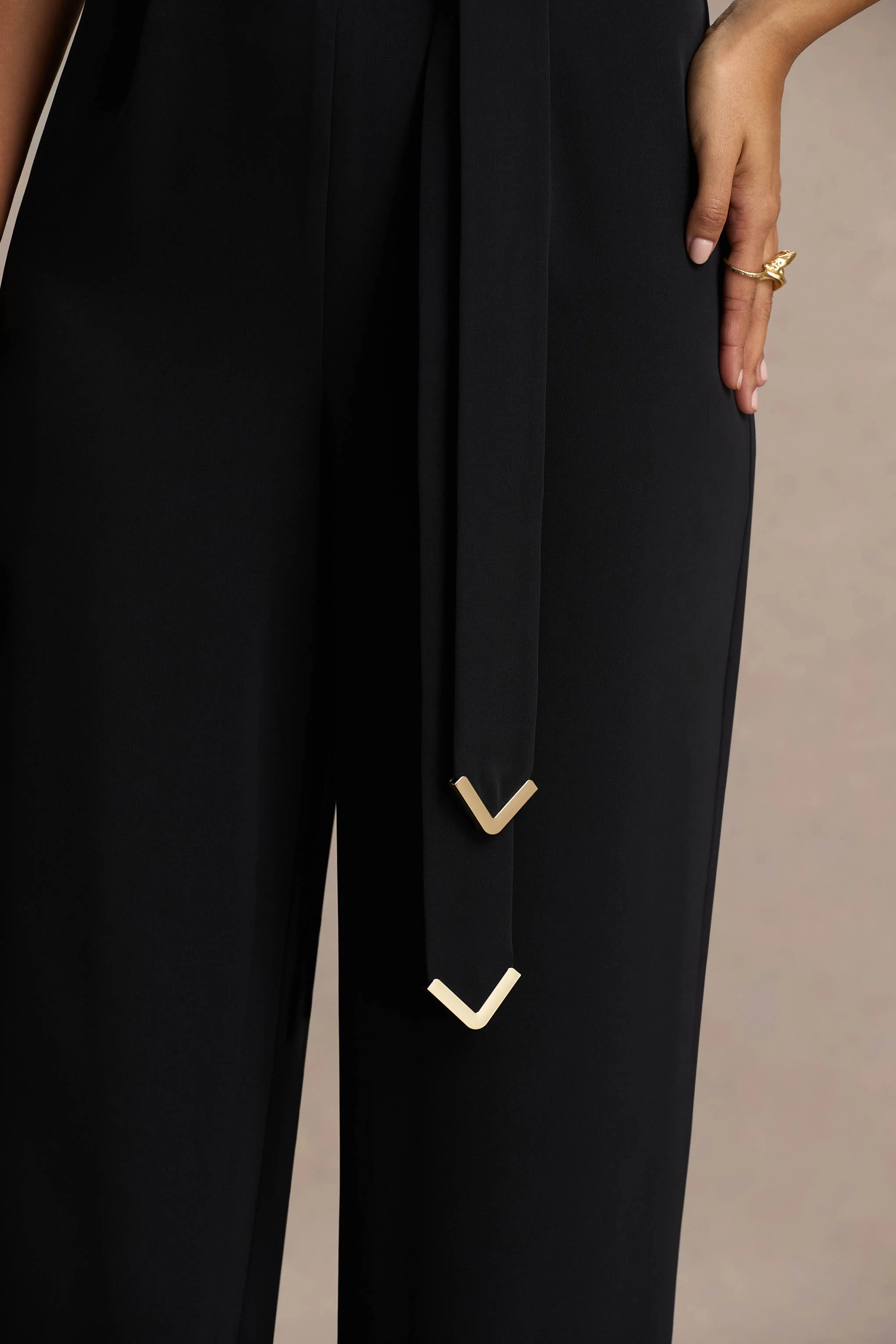Corina | Black Cowl-Neck Jumpsuit With Tie-Detail - Image 6