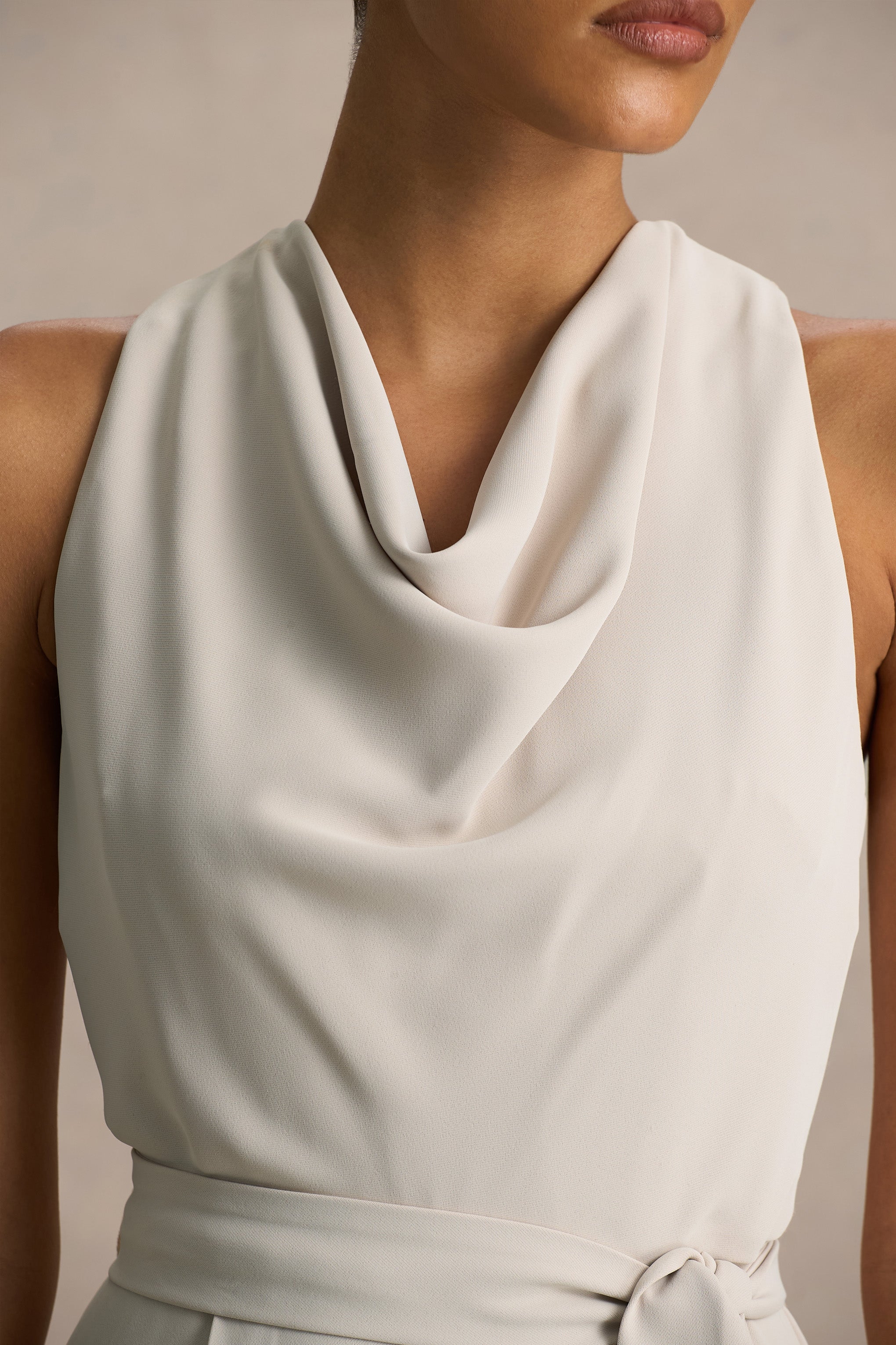 Corina | Nude Cowl-Neck Jumpsuit With Tie-Detail - Image 6