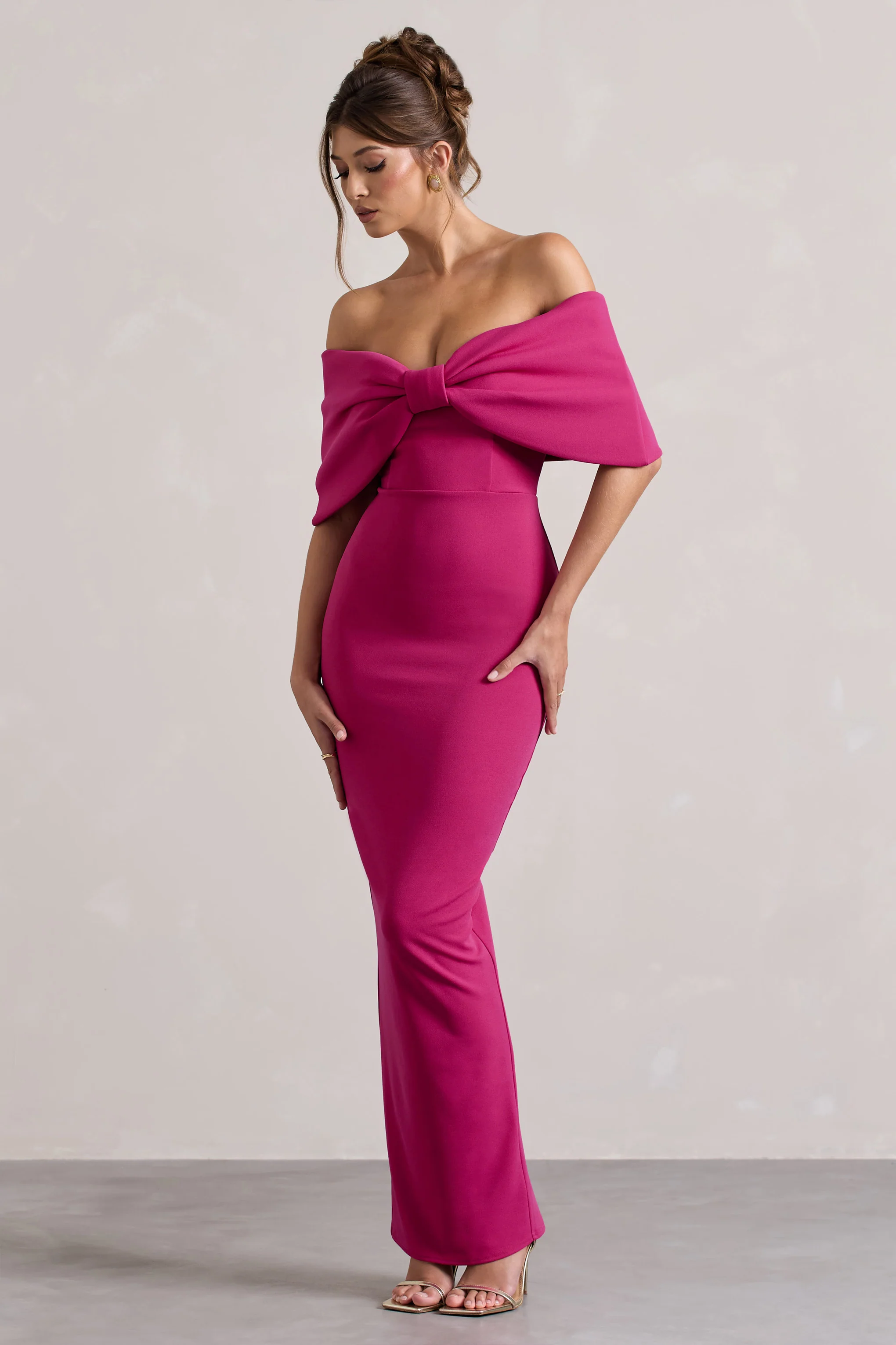 Cornelia | Hot Pink Strapless Maxi Dress With Oversized Bow - Image 6