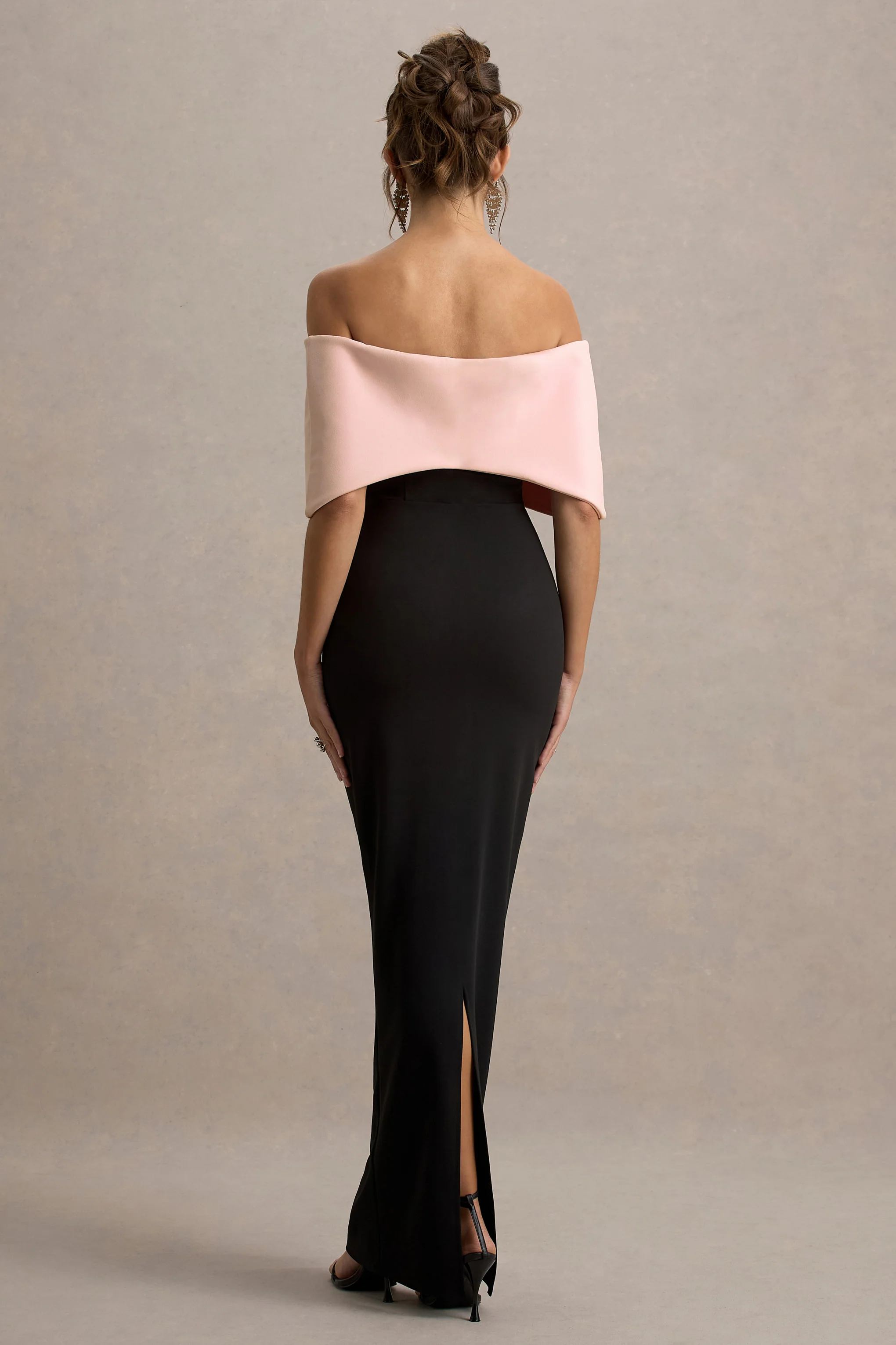Cornelia | Pink & Black Strapless Maxi Dress With Oversized Bow - Image 2