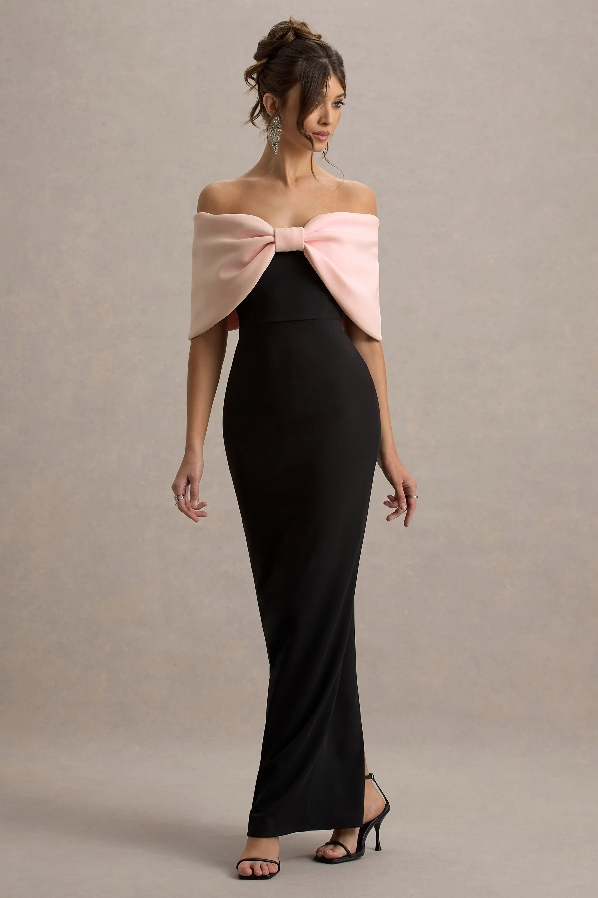 Cornelia | Pink & Black Strapless Maxi Dress With Oversized Bow - Image 4