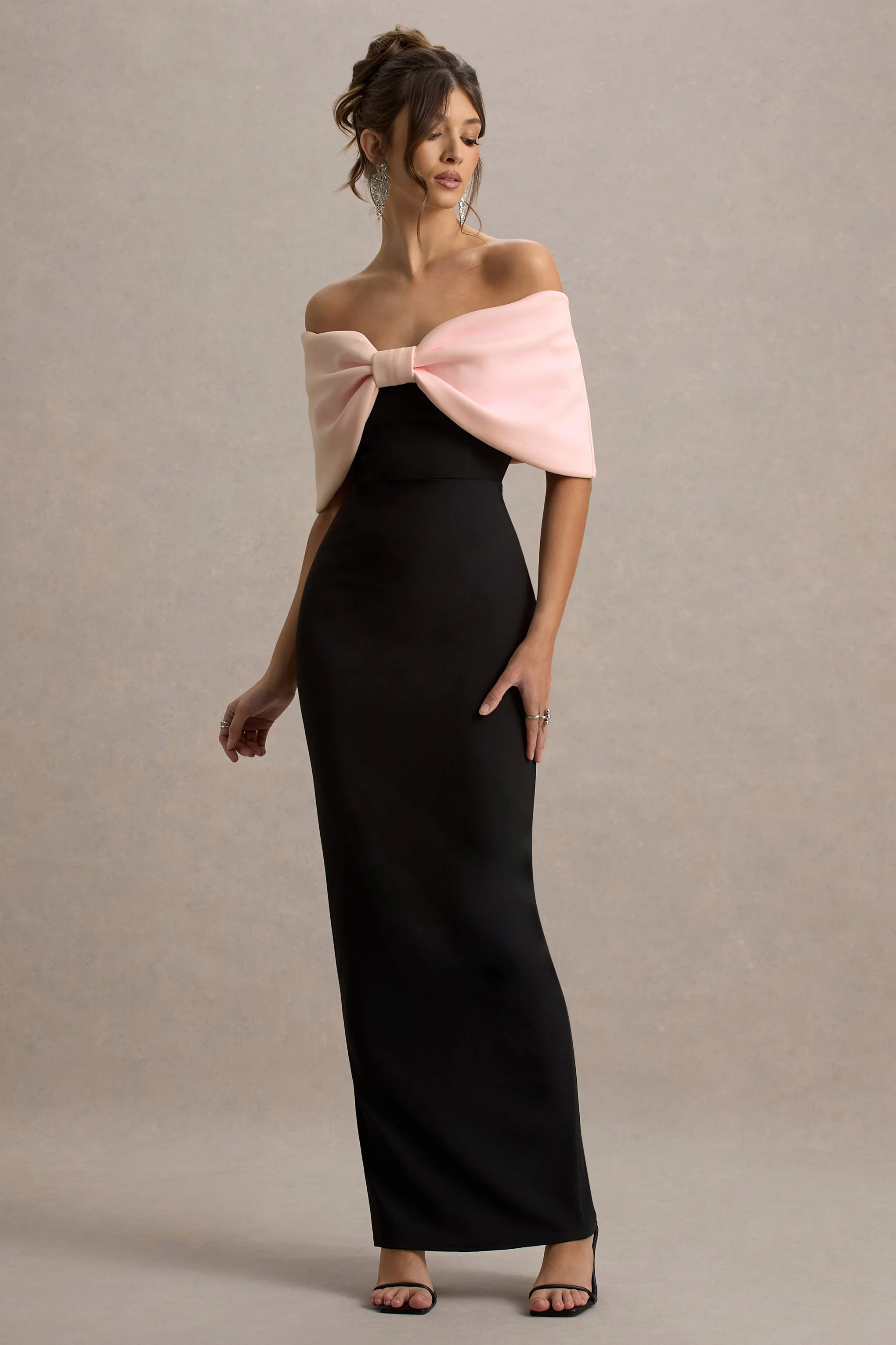 Cornelia | Pink & Black Strapless Maxi Dress With Oversized Bow - Image 5