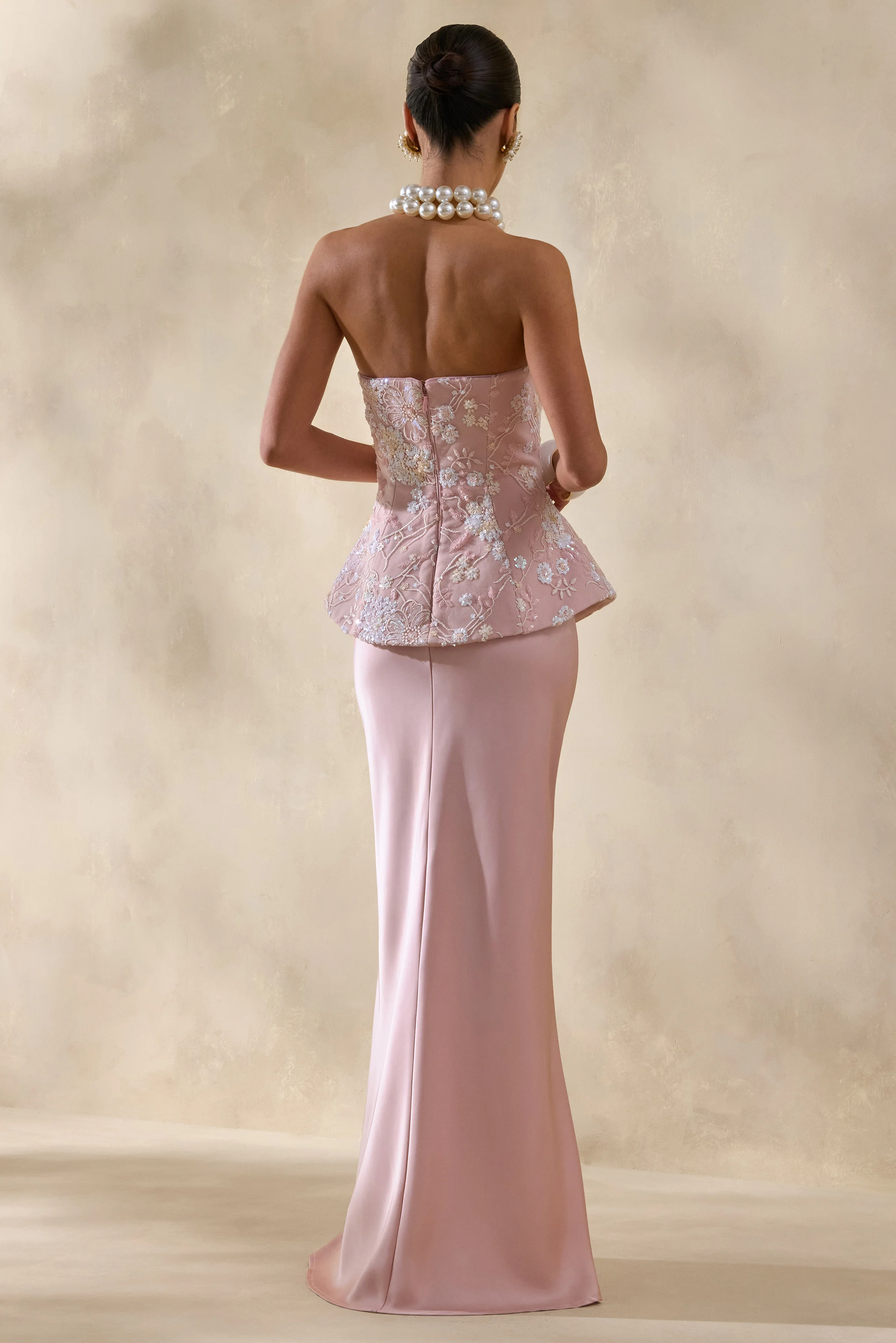 Corvina | Pink Embellished Floral Bandeau Corset Maxi Dress - Image 3