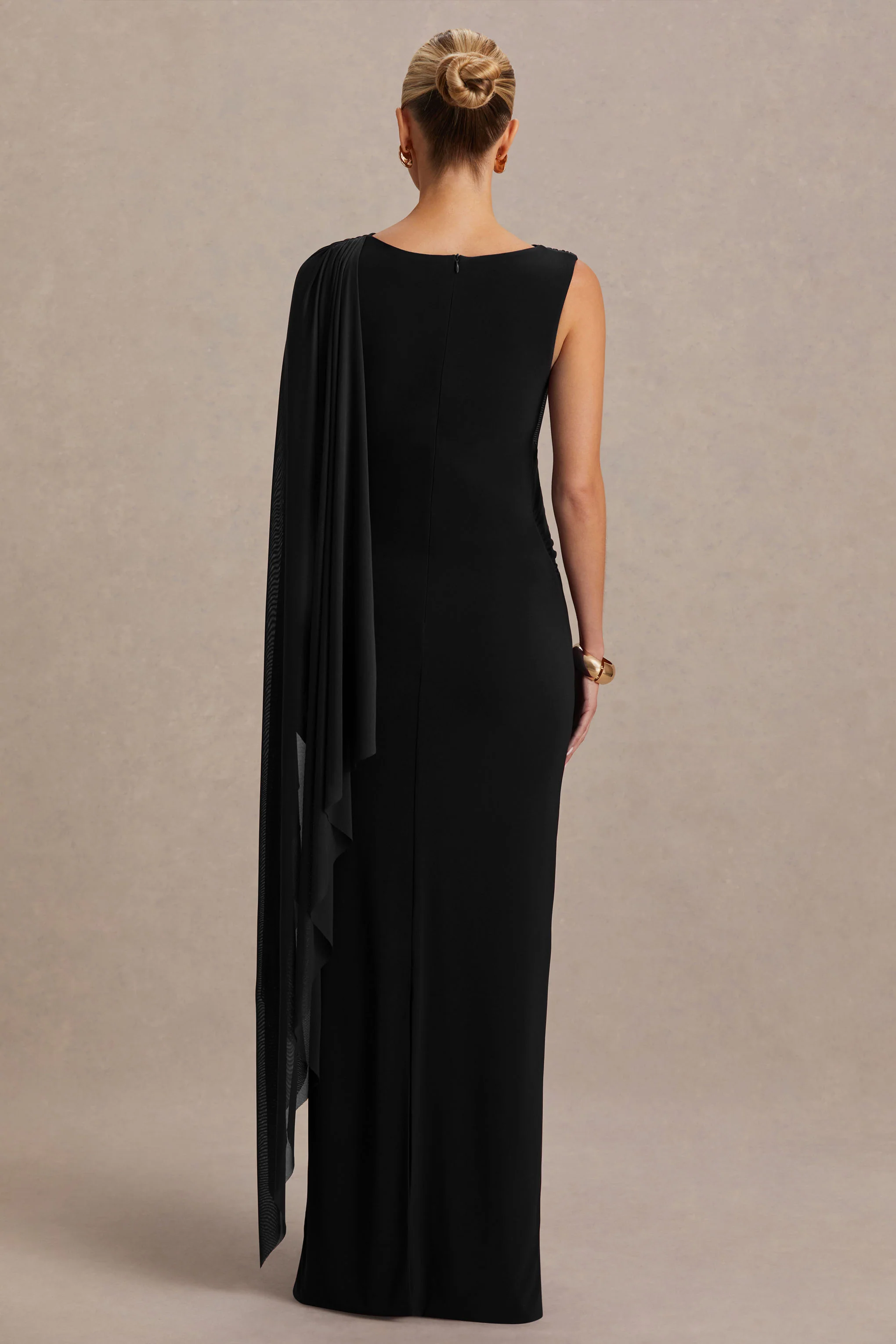 Cristina | Black High-Neck Maternity Maxi Dress With Cape-Sleeve - Image 2
