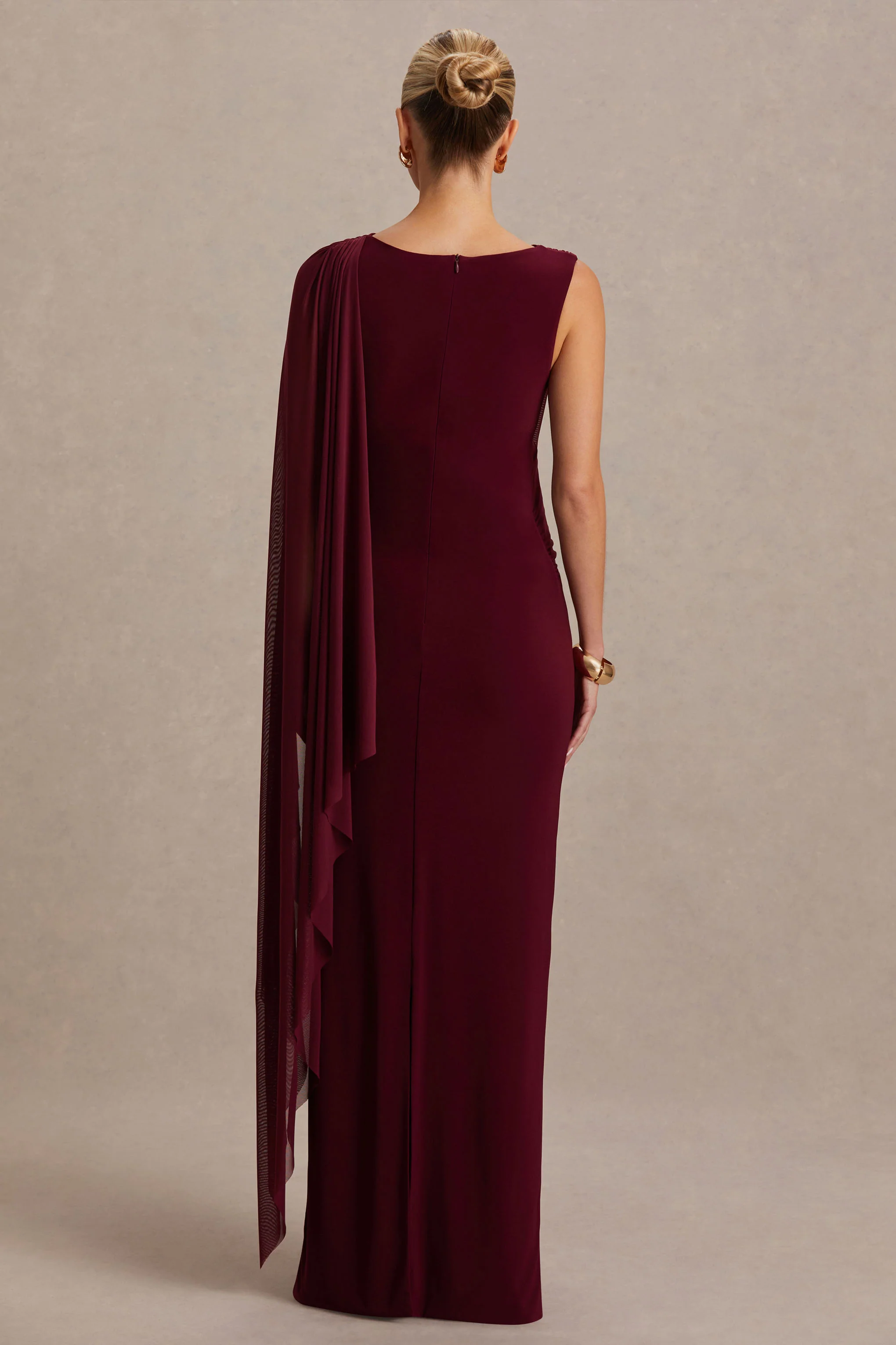 Cristina | Burgundy Slashed-Neck Maternity Maxi Dress With Cape-Sleeve - Image 2