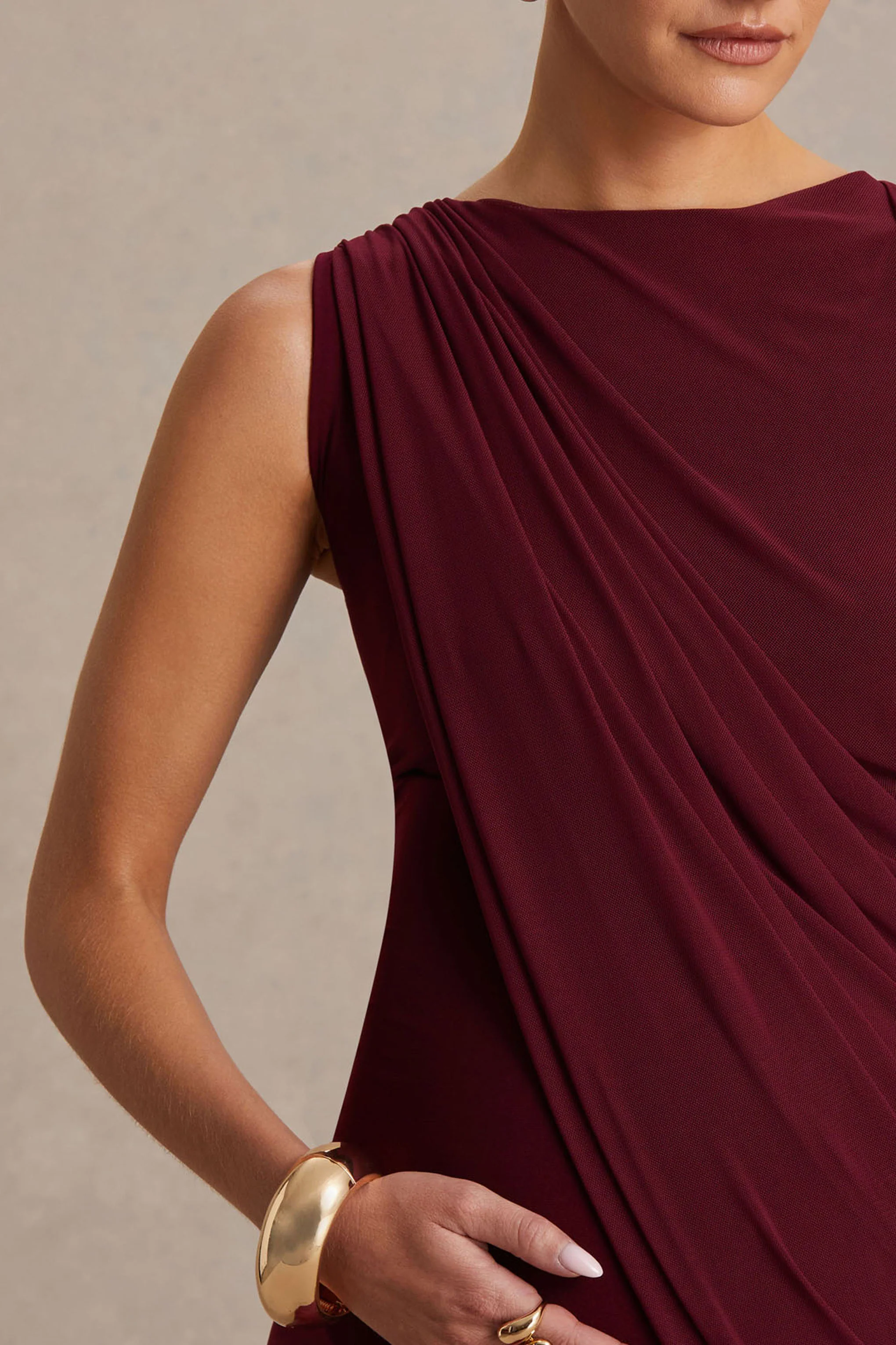 Cristina | Burgundy Slashed-Neck Maternity Maxi Dress With Cape-Sleeve - Image 3