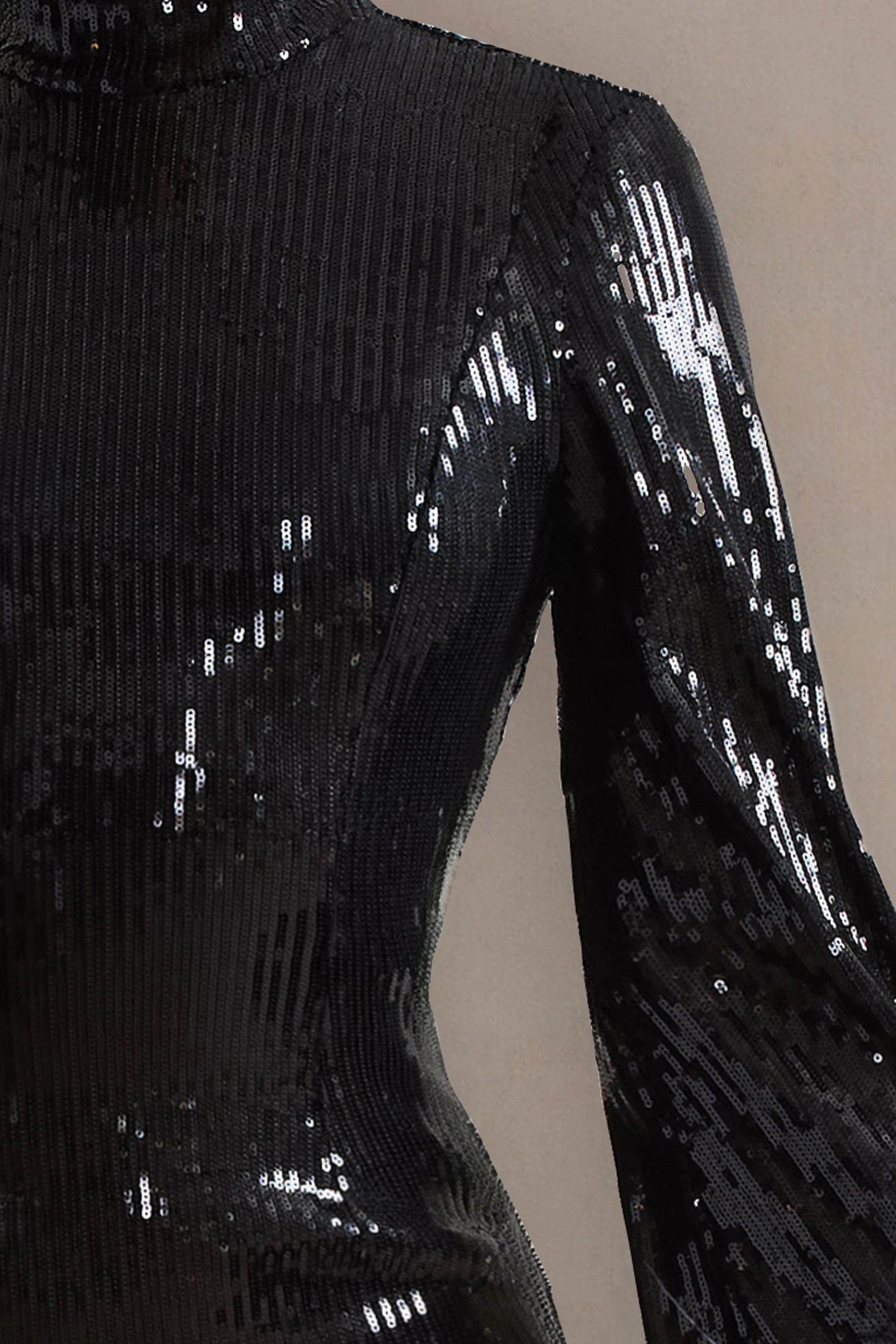 Cupid | Black Sequin High-Neck Mini Dress With Feather Cuffs - Image 6