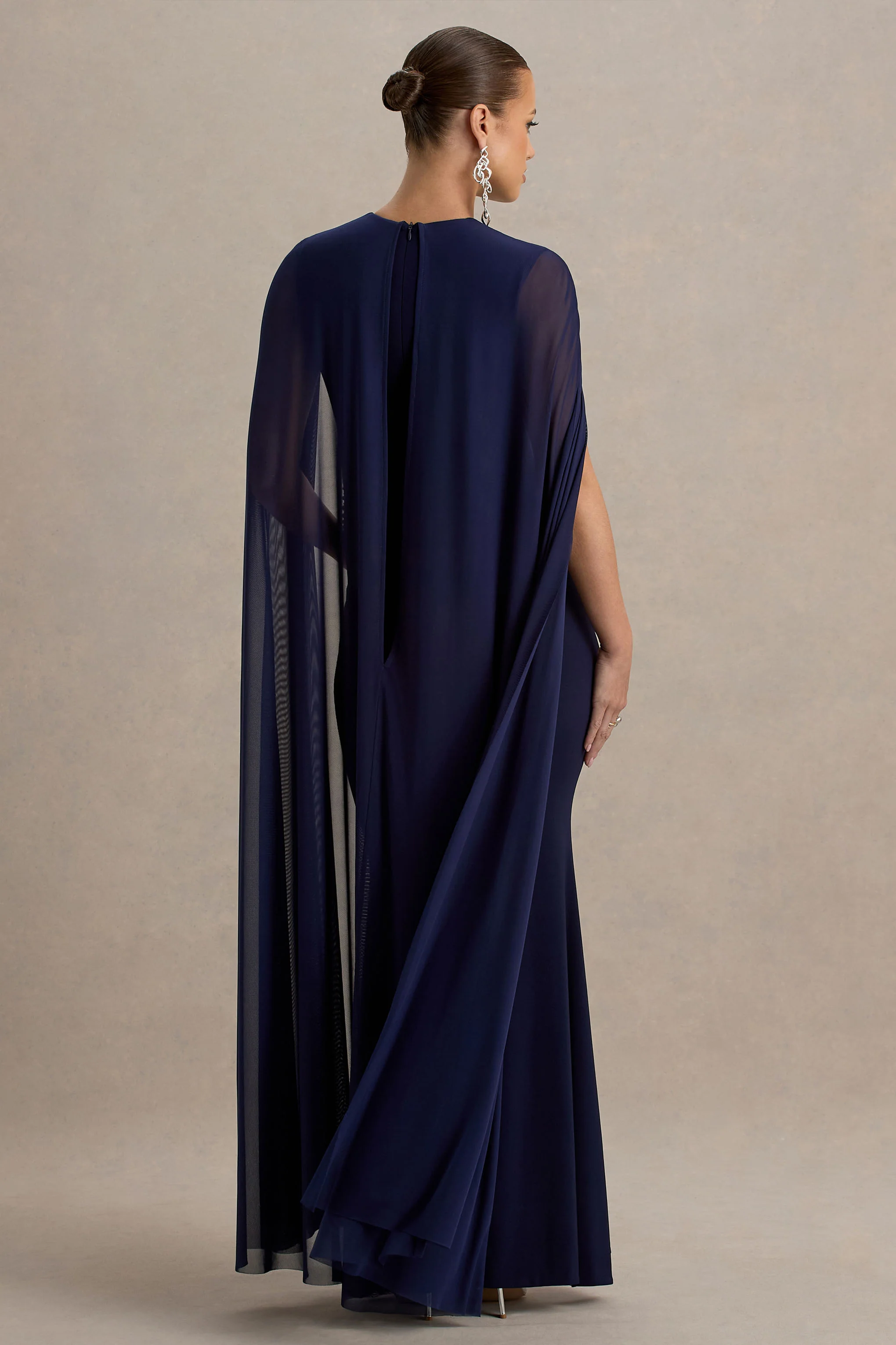 Currant | Navy Crew-Neck Maternity Maxi Dress With Cape - Image 2