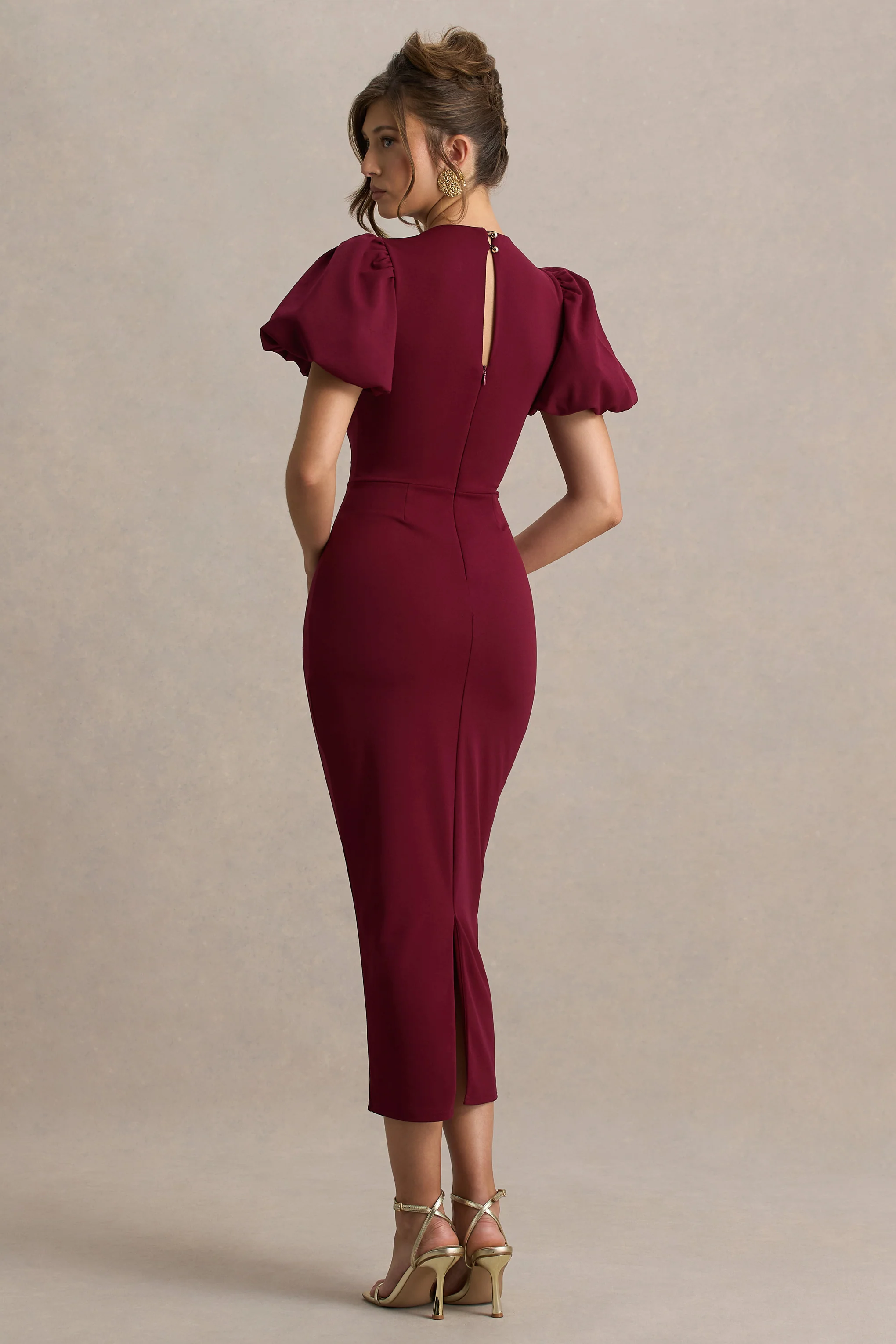 Dakota | Burgundy Puff-Sleeve Midi Dress - Image 2