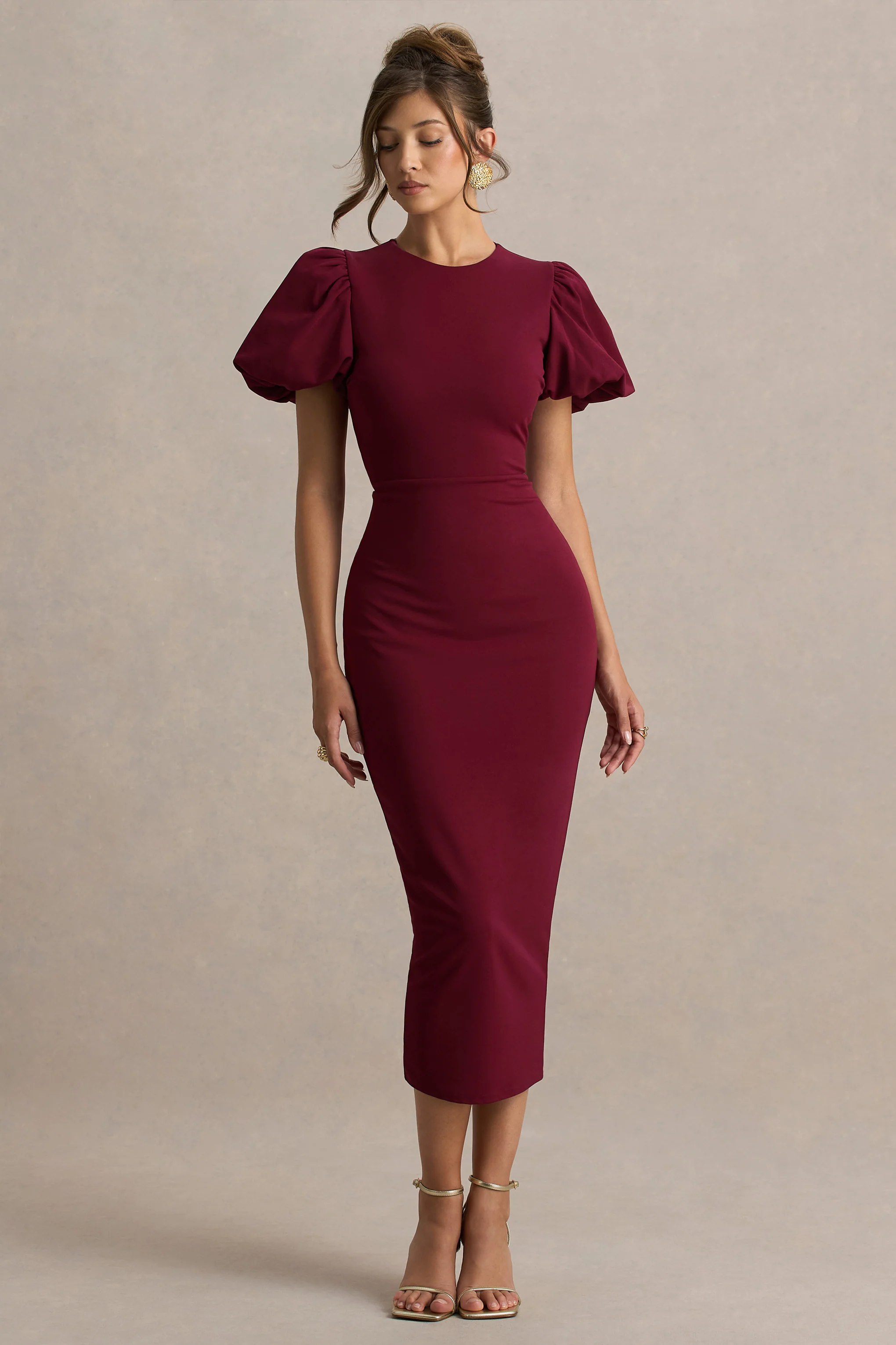 Dakota | Burgundy Puff-Sleeve Midi Dress - Image 4