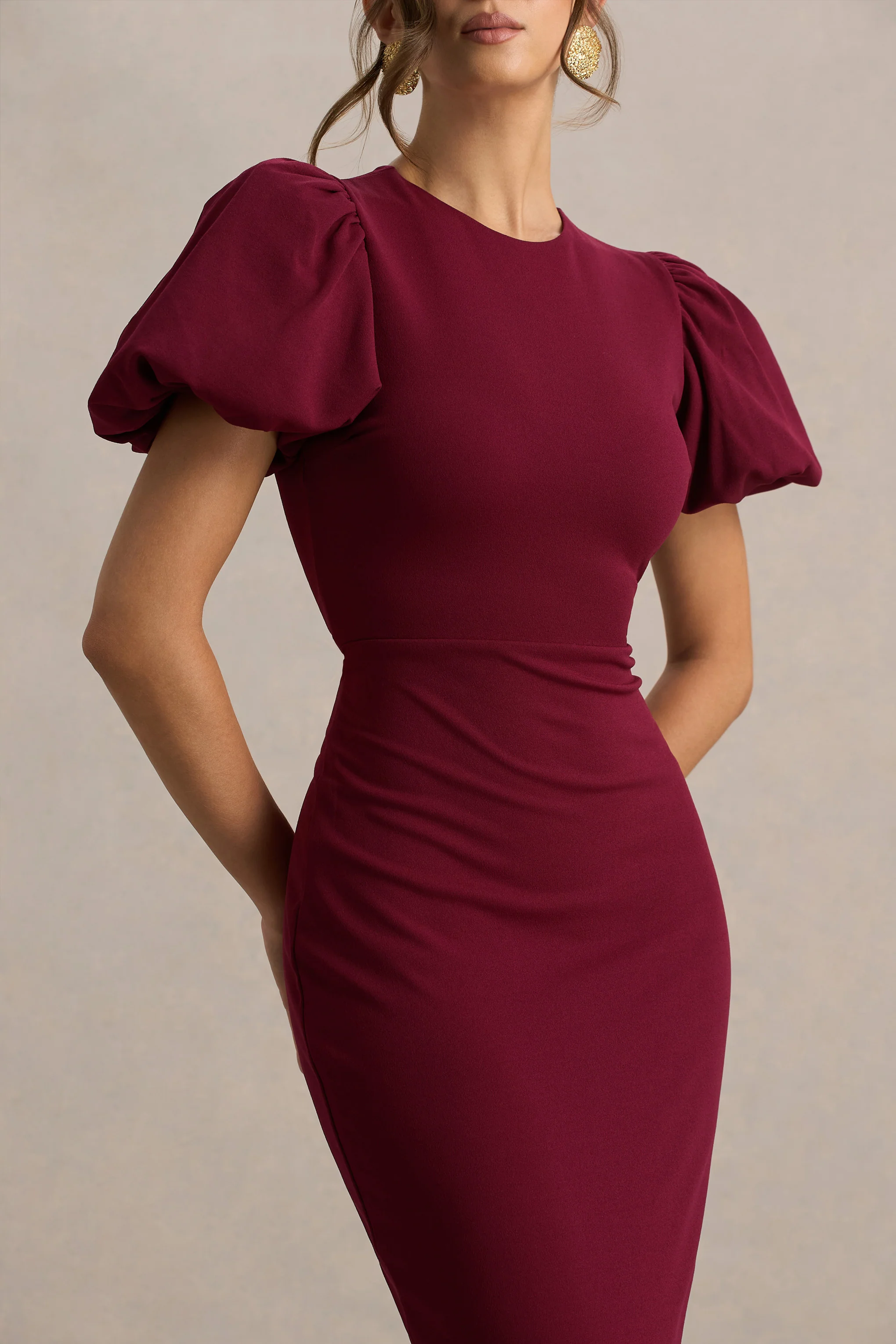 Dakota | Burgundy Puff-Sleeve Midi Dress - Image 5