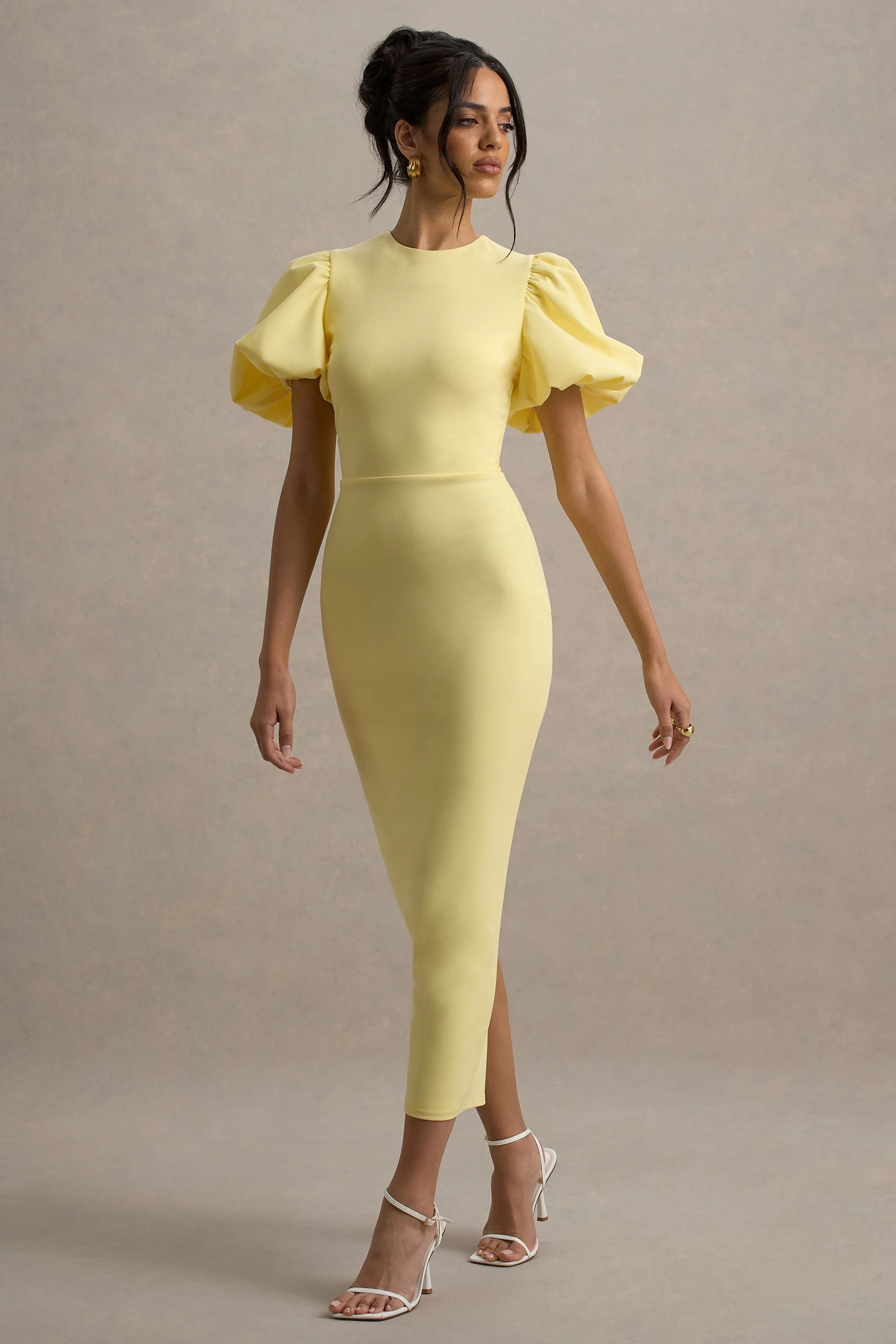 Dakota | Lemon Puff-Sleeve Midi Dress - Image 3
