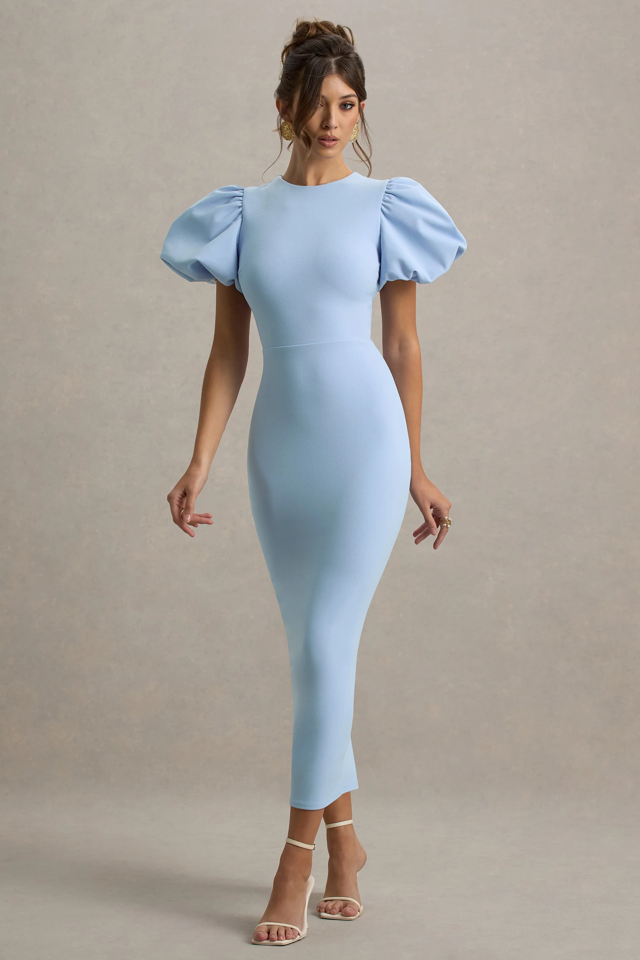 Dakota | Powder Blue Puff-Sleeve Midi Dress - Image 5