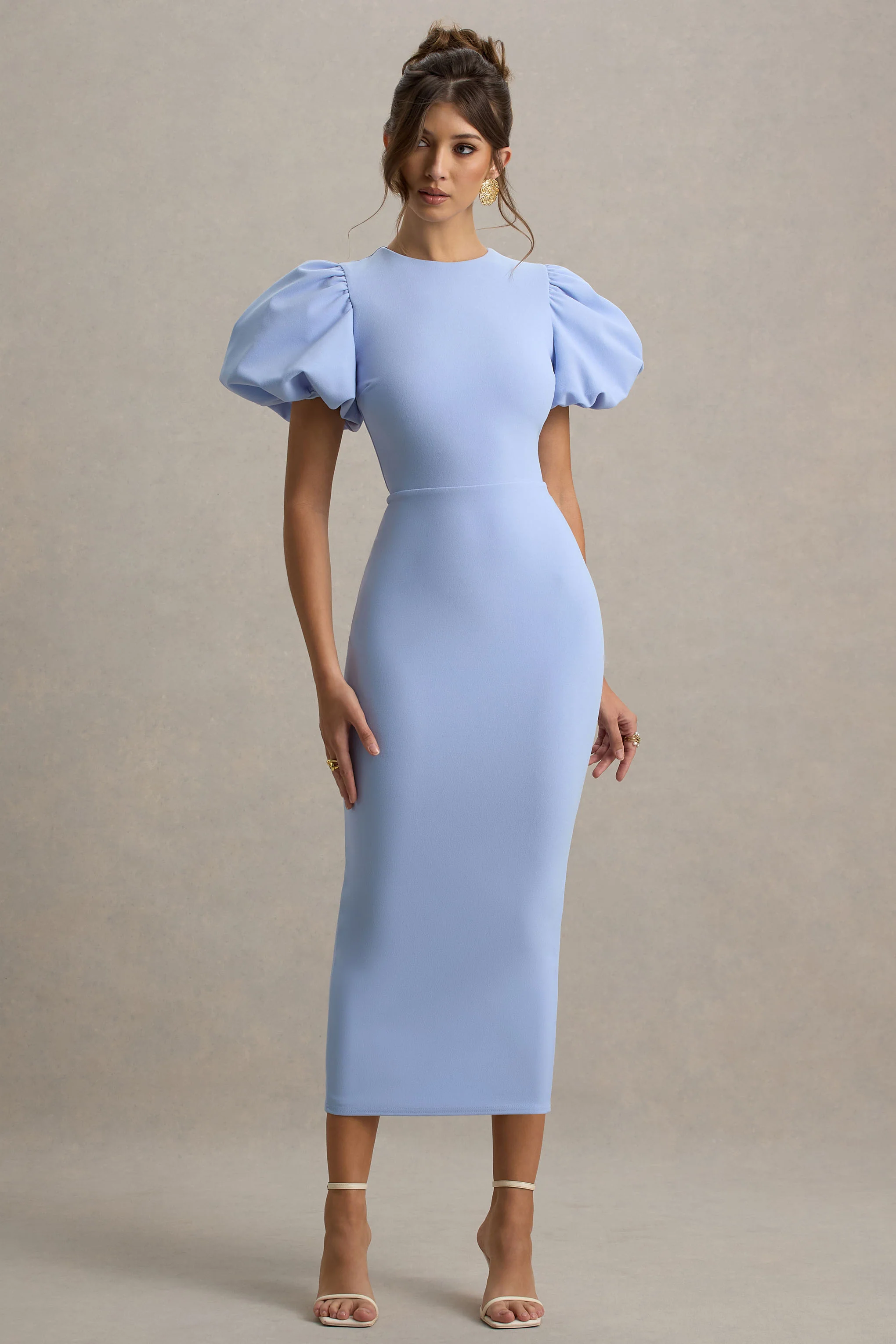 Dakota | Powder Blue Puff-Sleeve Midi Dress - Image 7