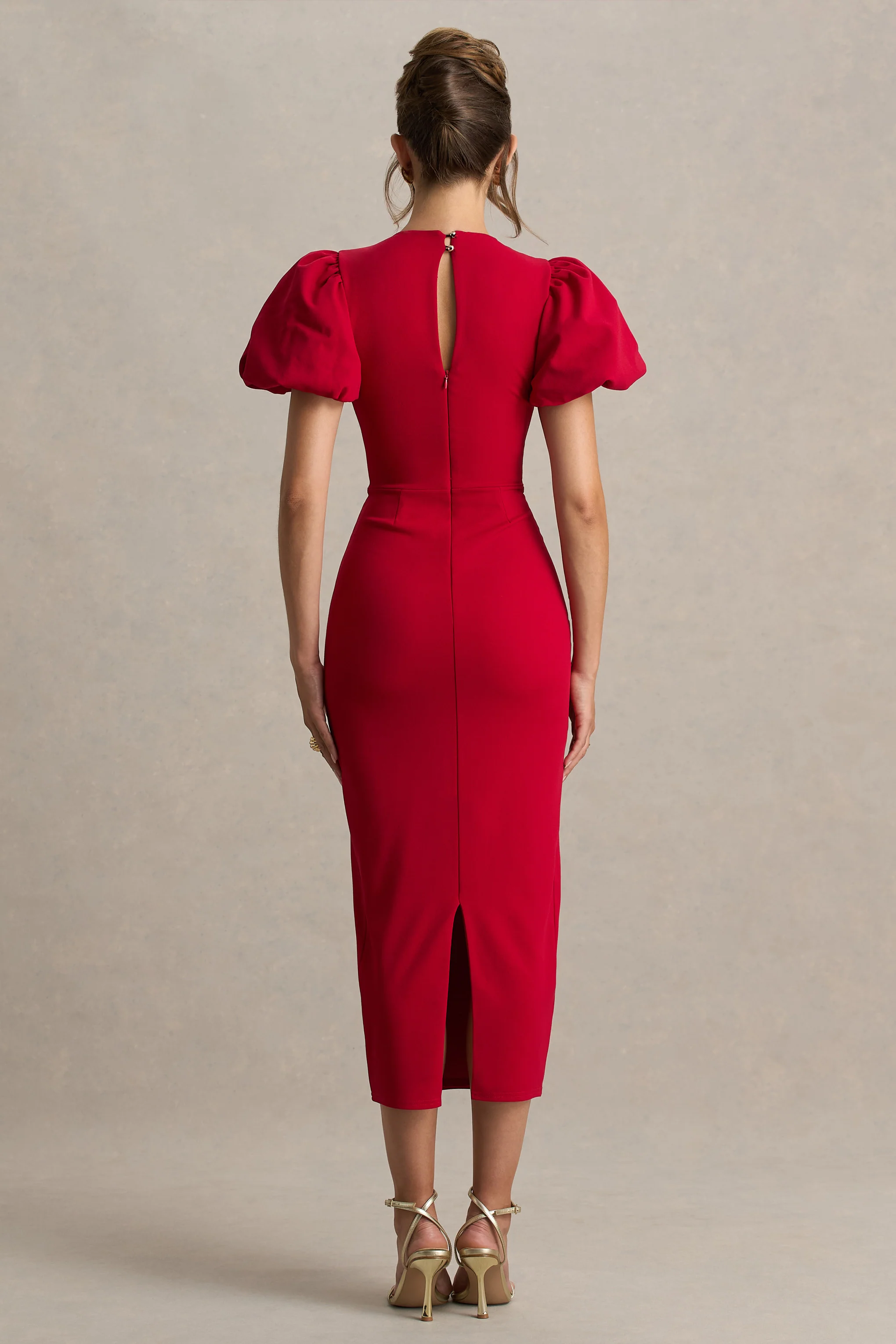 Dakota | Red Puff-Sleeve Midi Dress - Image 2