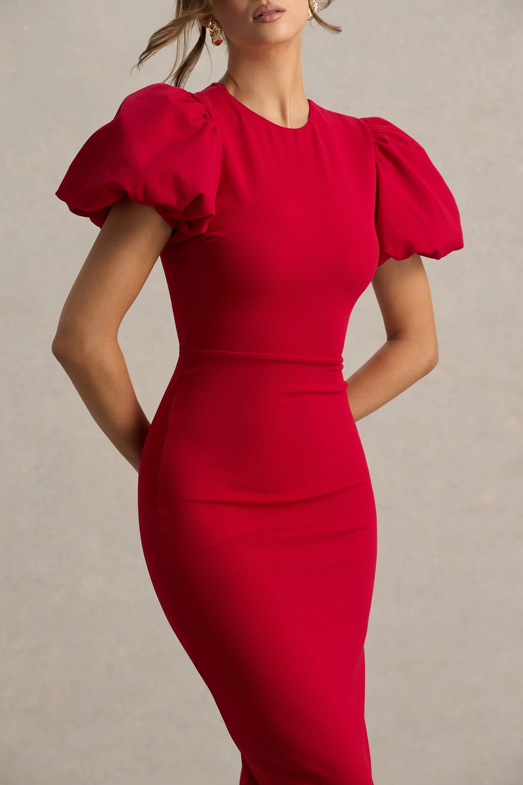 Dakota | Red Puff-Sleeve Midi Dress - Image 5