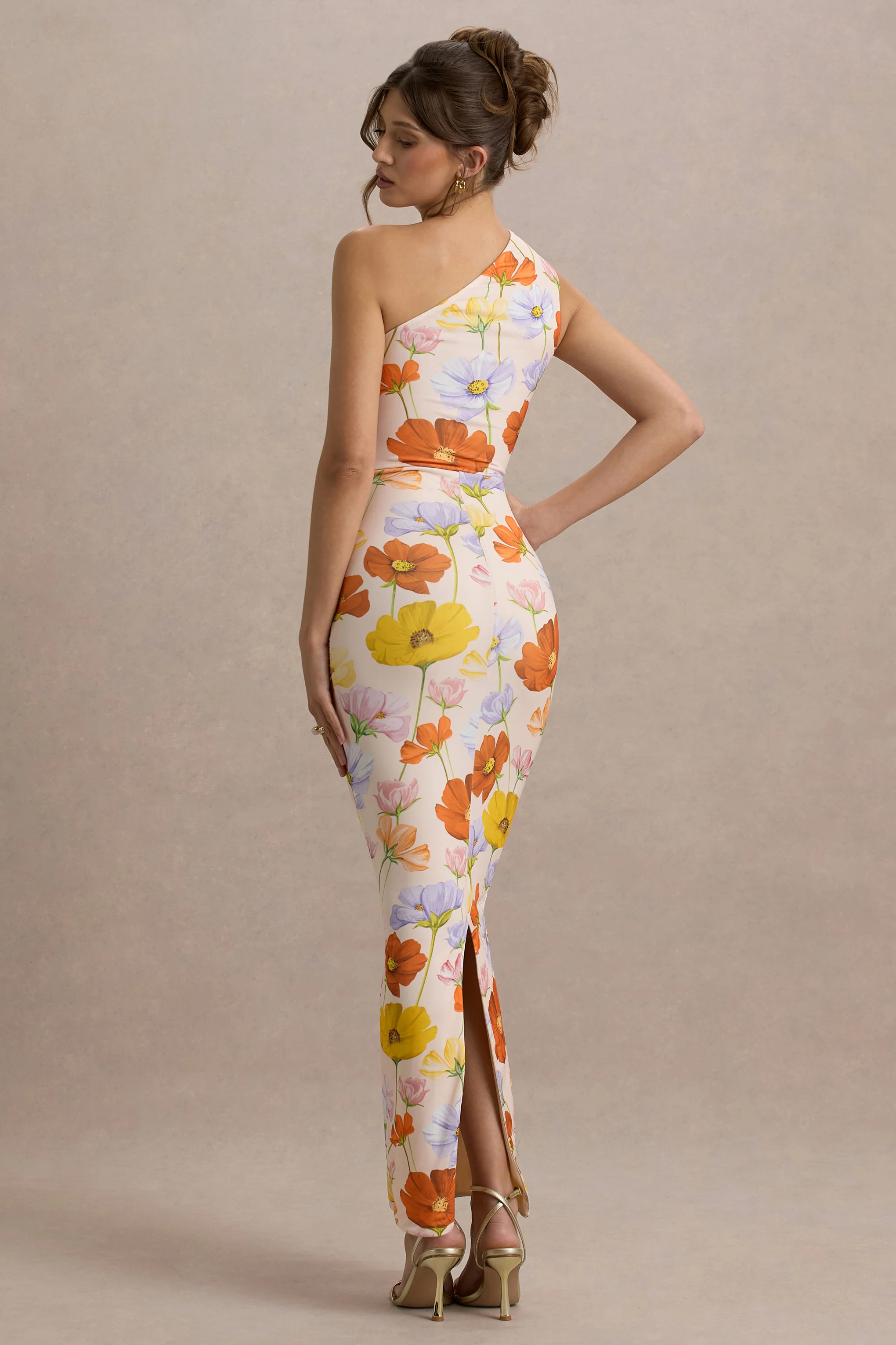 Dalarie | Bright Floral Print One-Shoulder Gathered Maxi Dress - Image 2