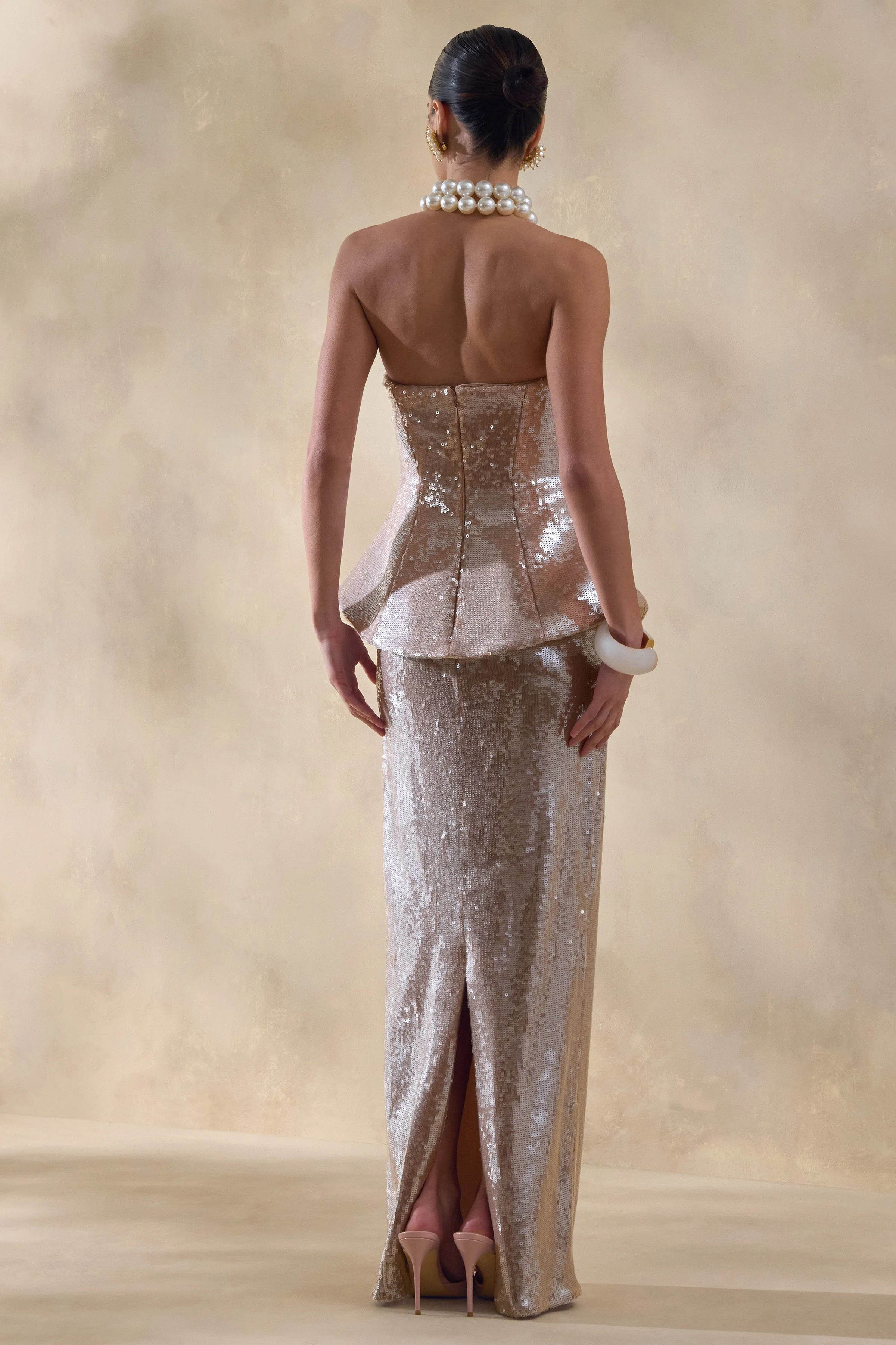 Dalisse | Nude Sequin Bandeau Corset Maxi Dress - Image 2