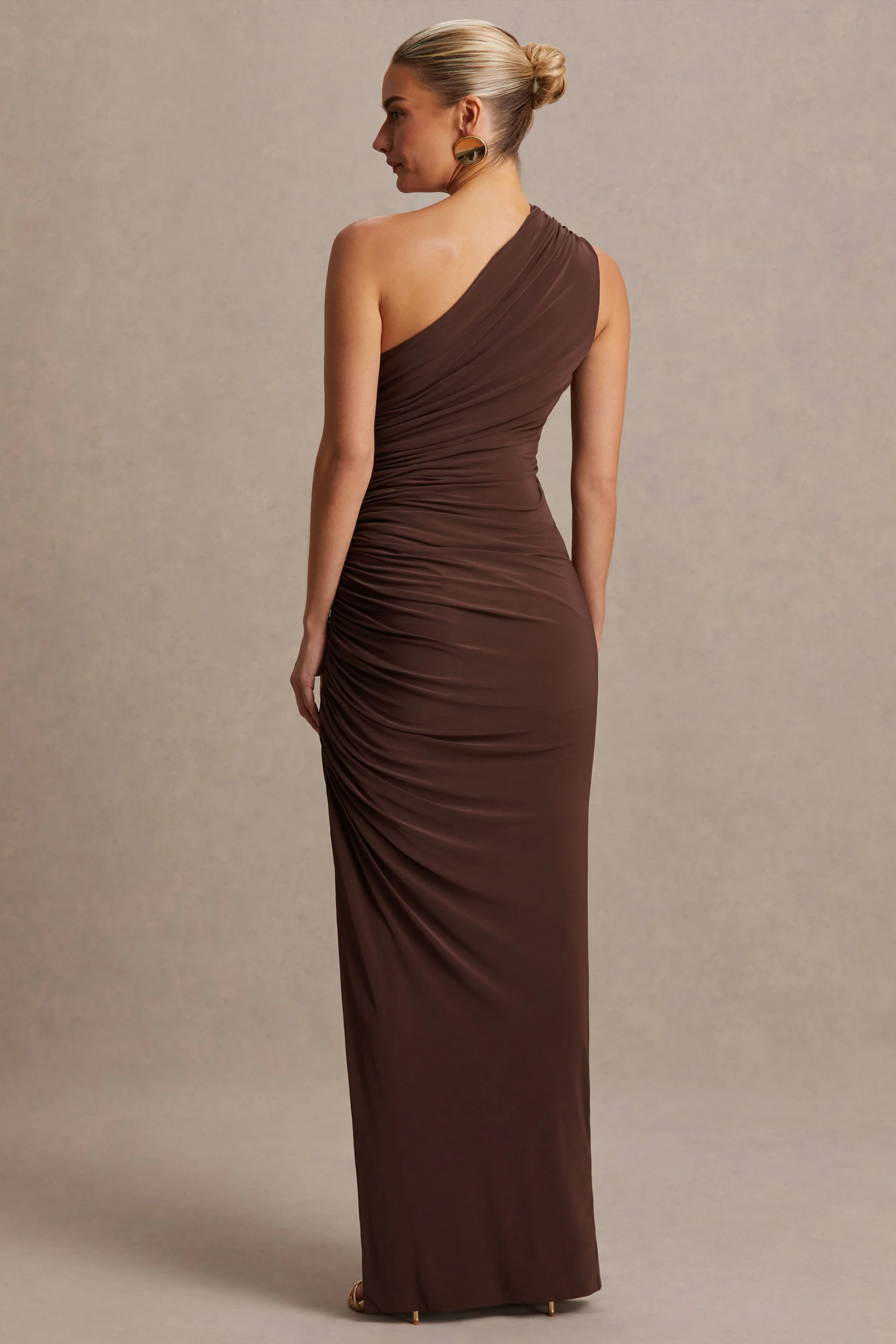 Darcie | Brown Asymmetric-Neck Maternity Maxi Dress - Image 2