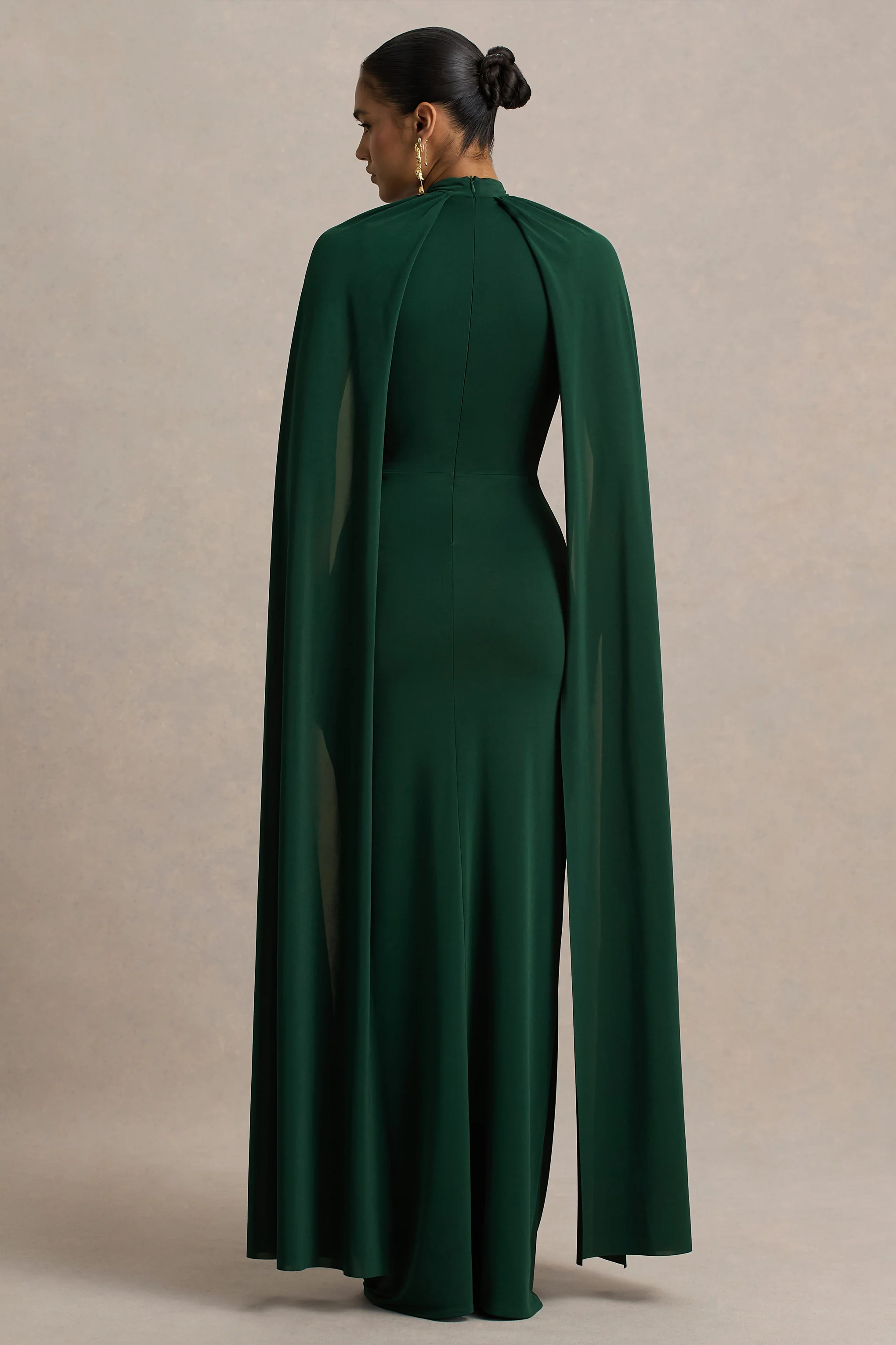Darielle | Bottle Green High-Neck Cape-Sleeve Maxi Dress - Image 2