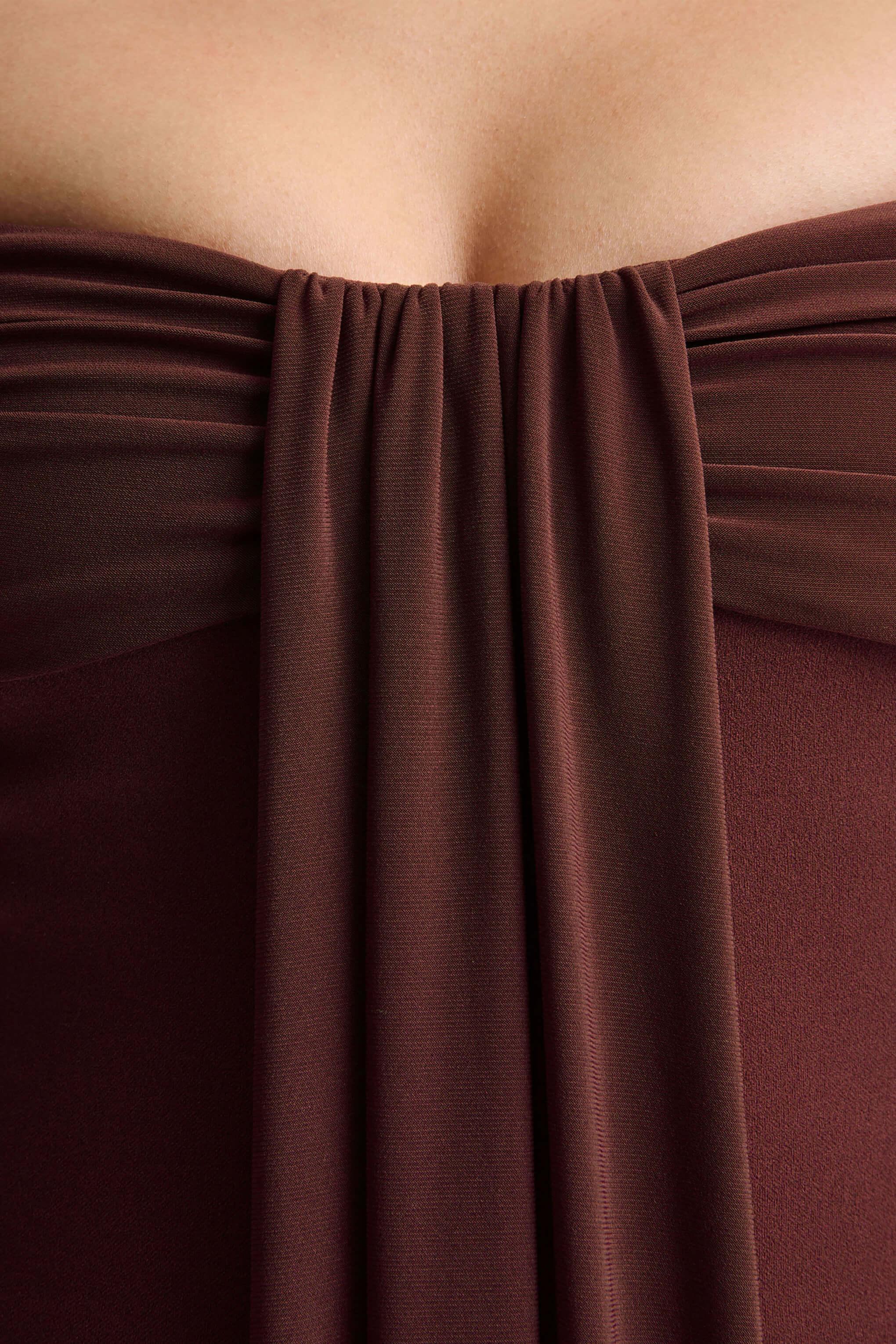 Dearest | Brown Bardot-Neck Midi Dress - Image 6