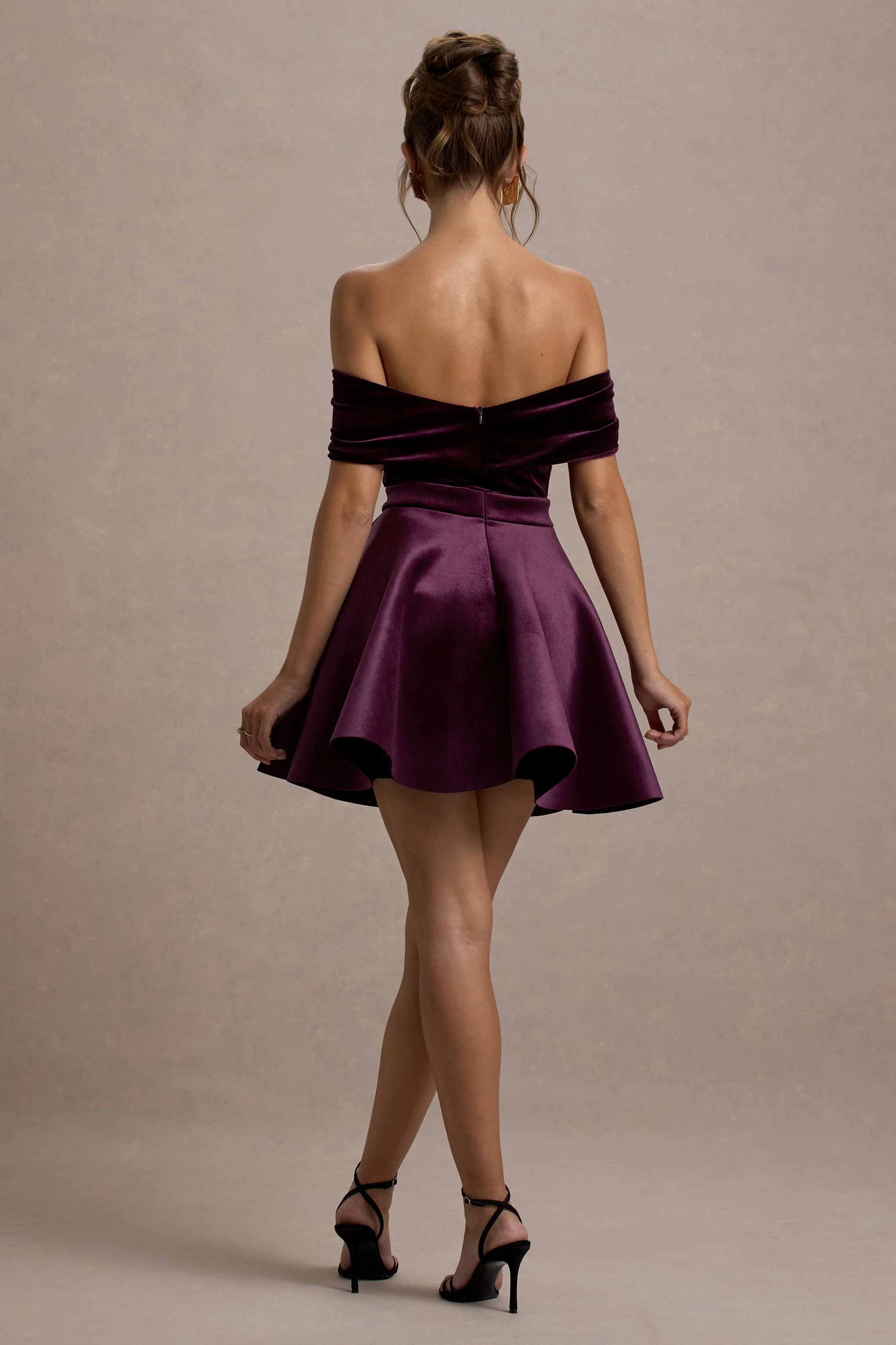 Dede | Port Velvet Bow Bardot Skater Mini Dress - Image 2