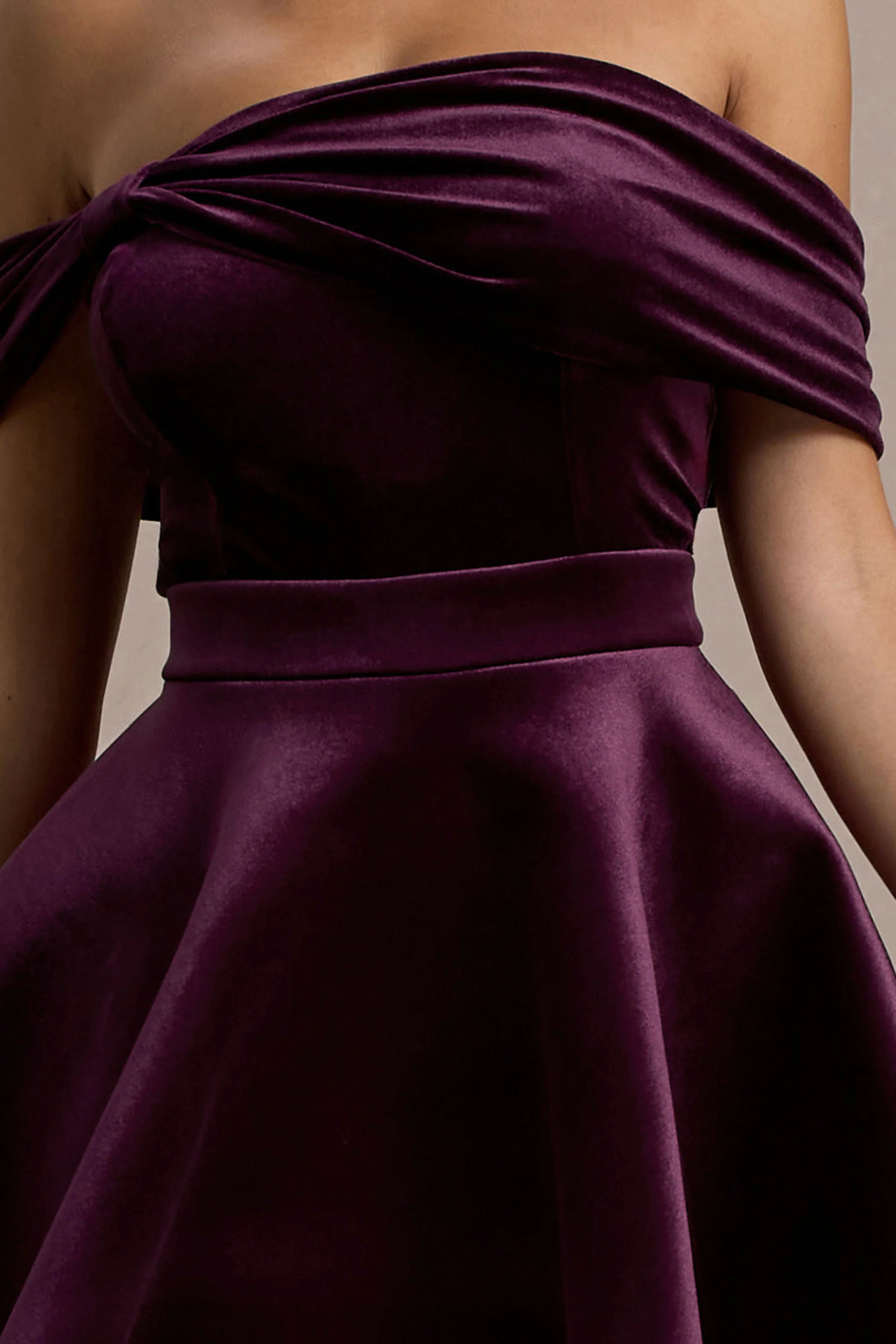 Dede | Port Velvet Bow Bardot Skater Mini Dress - Image 7