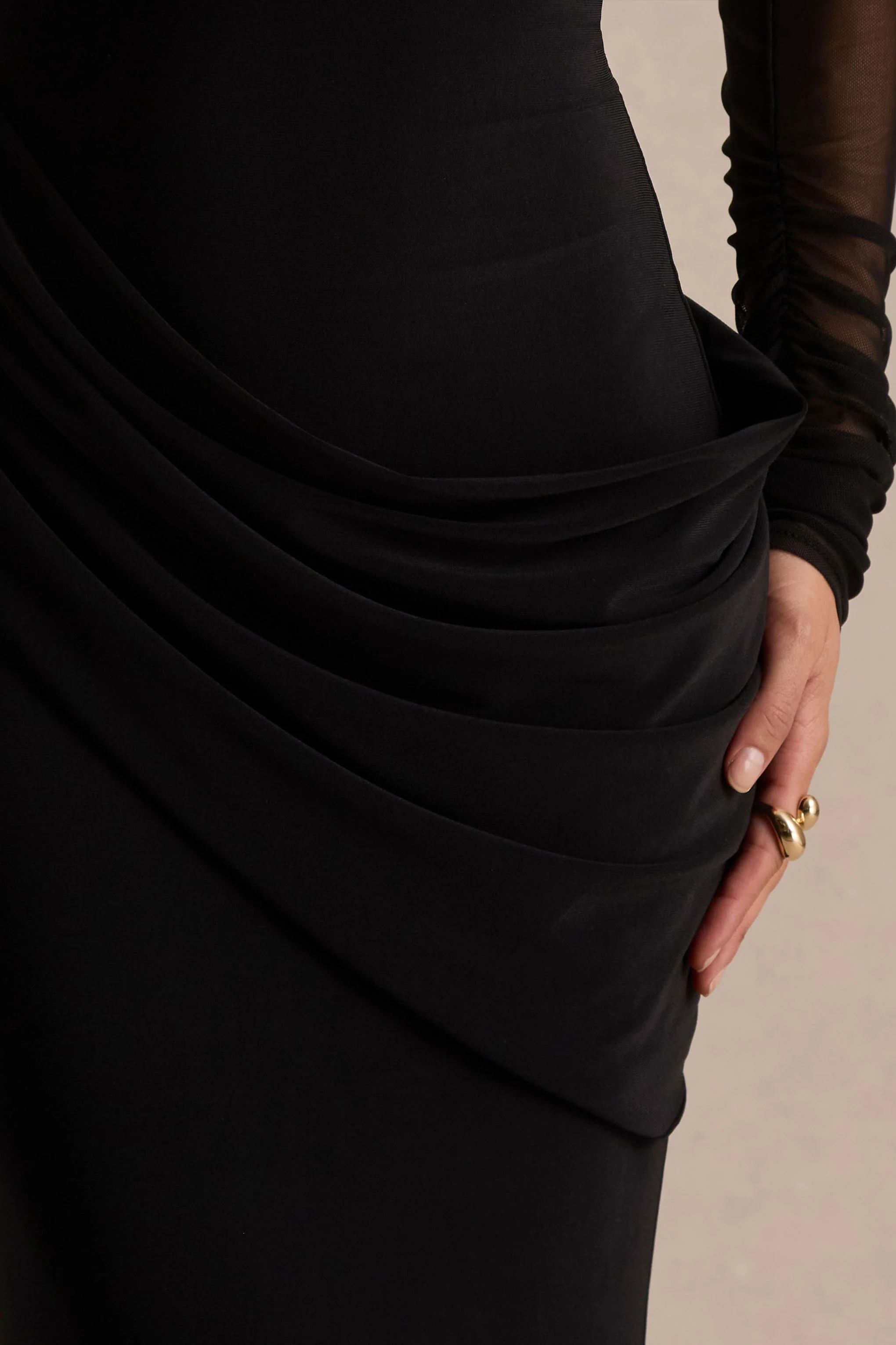 Deema | Black Jersey And Mesh High Neck Maxi Dress - Image 3