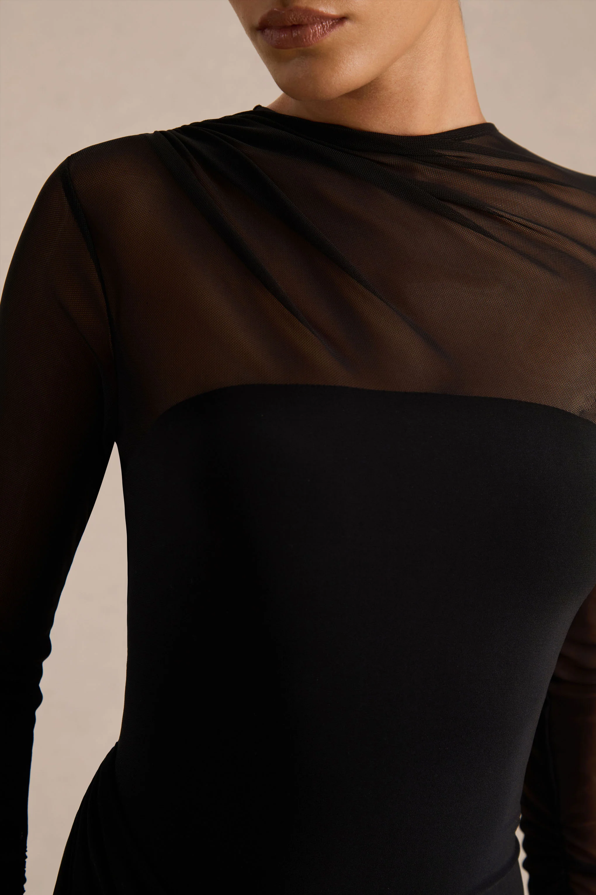 Deema | Black Jersey And Mesh High Neck Maxi Dress - Image 6
