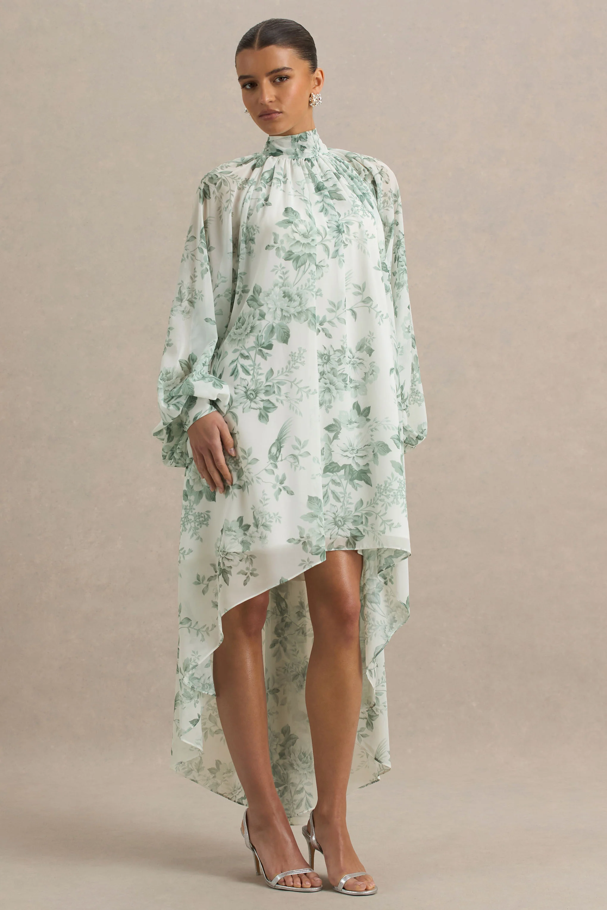 Delphia | Green Floral Print High-Neck Maxi Dress - Image 3