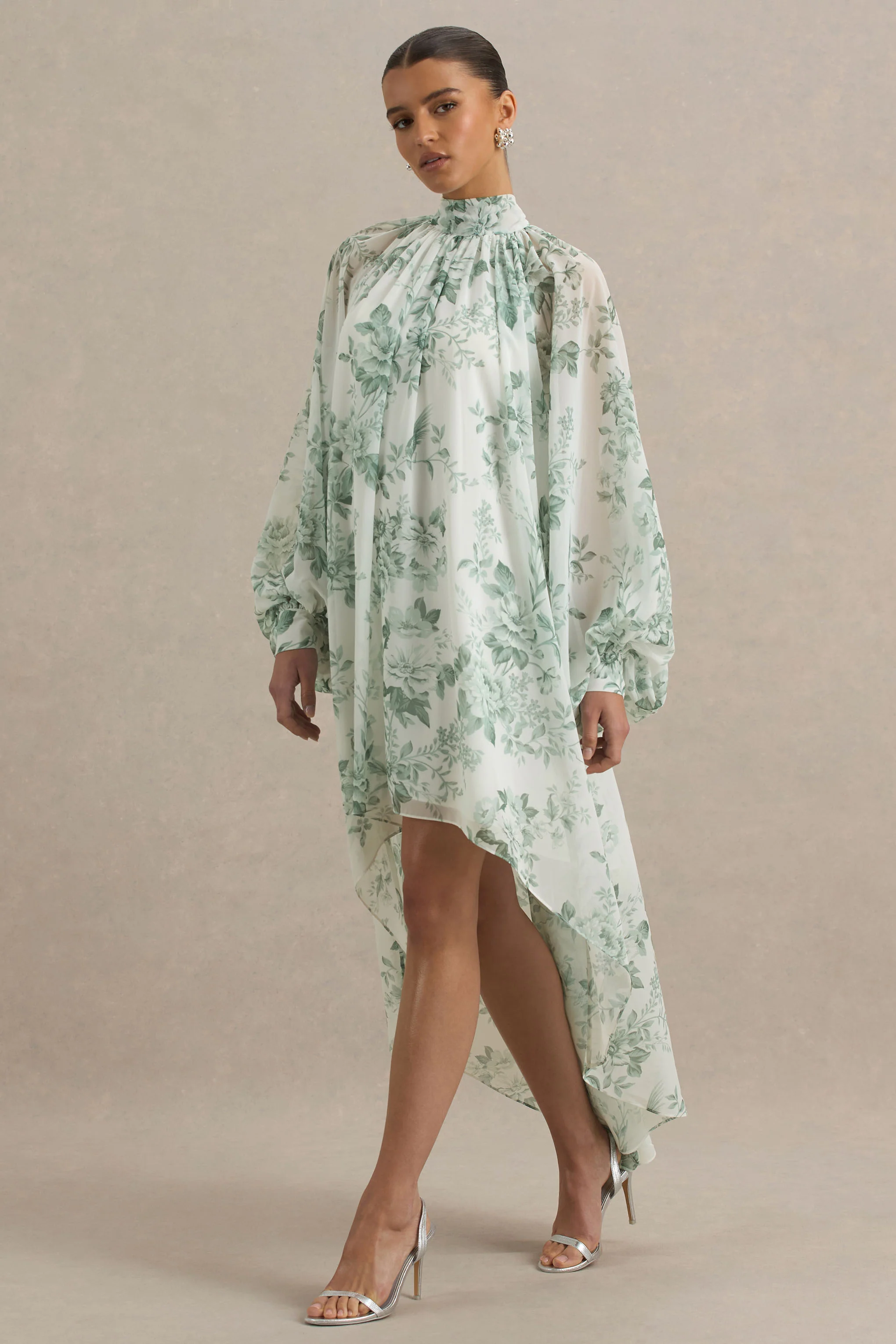 Delphia | Green Floral Print High-Neck Maxi Dress - Image 4