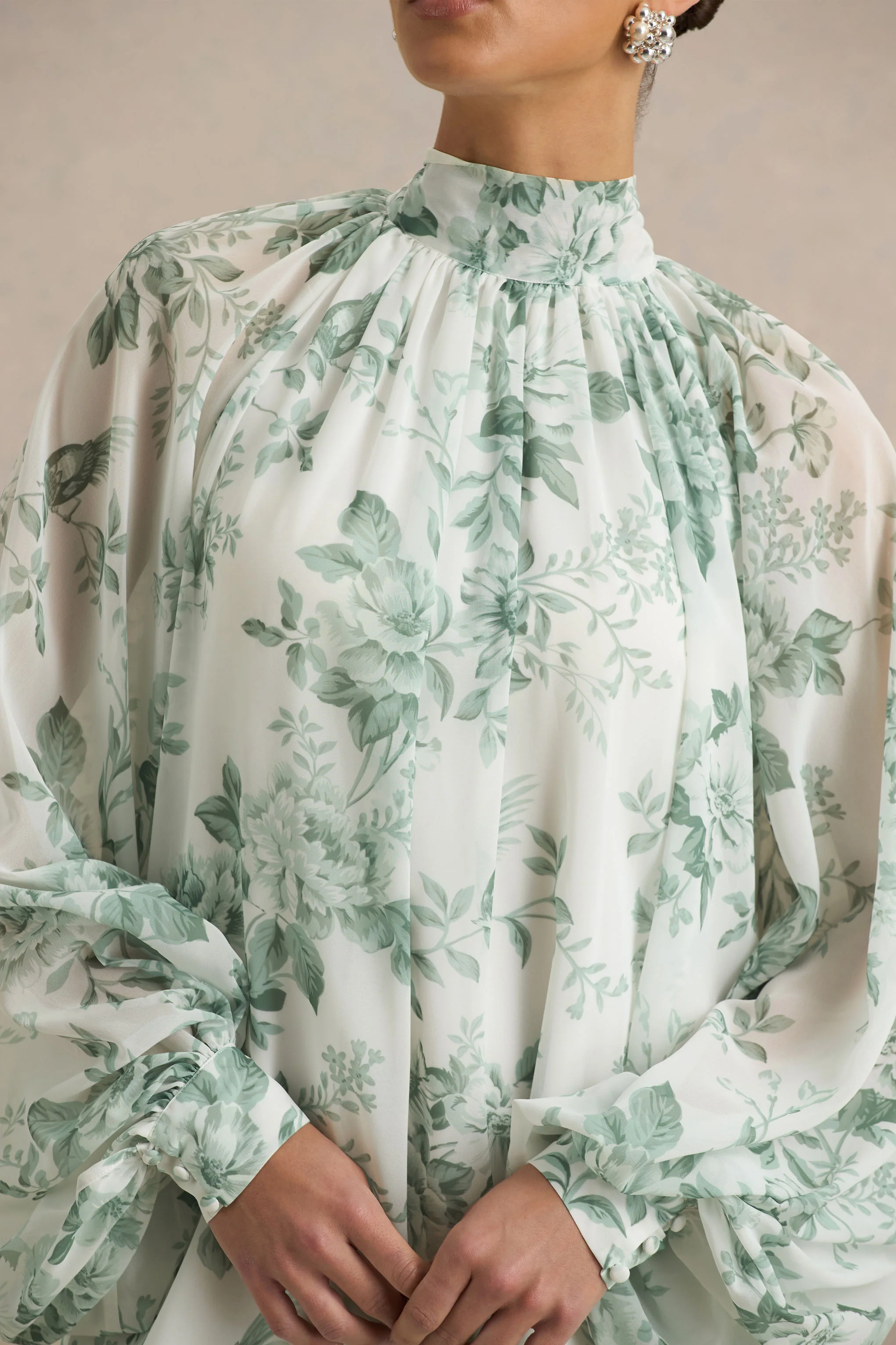 Delphia | Green Floral Print High-Neck Maxi Dress - Image 6
