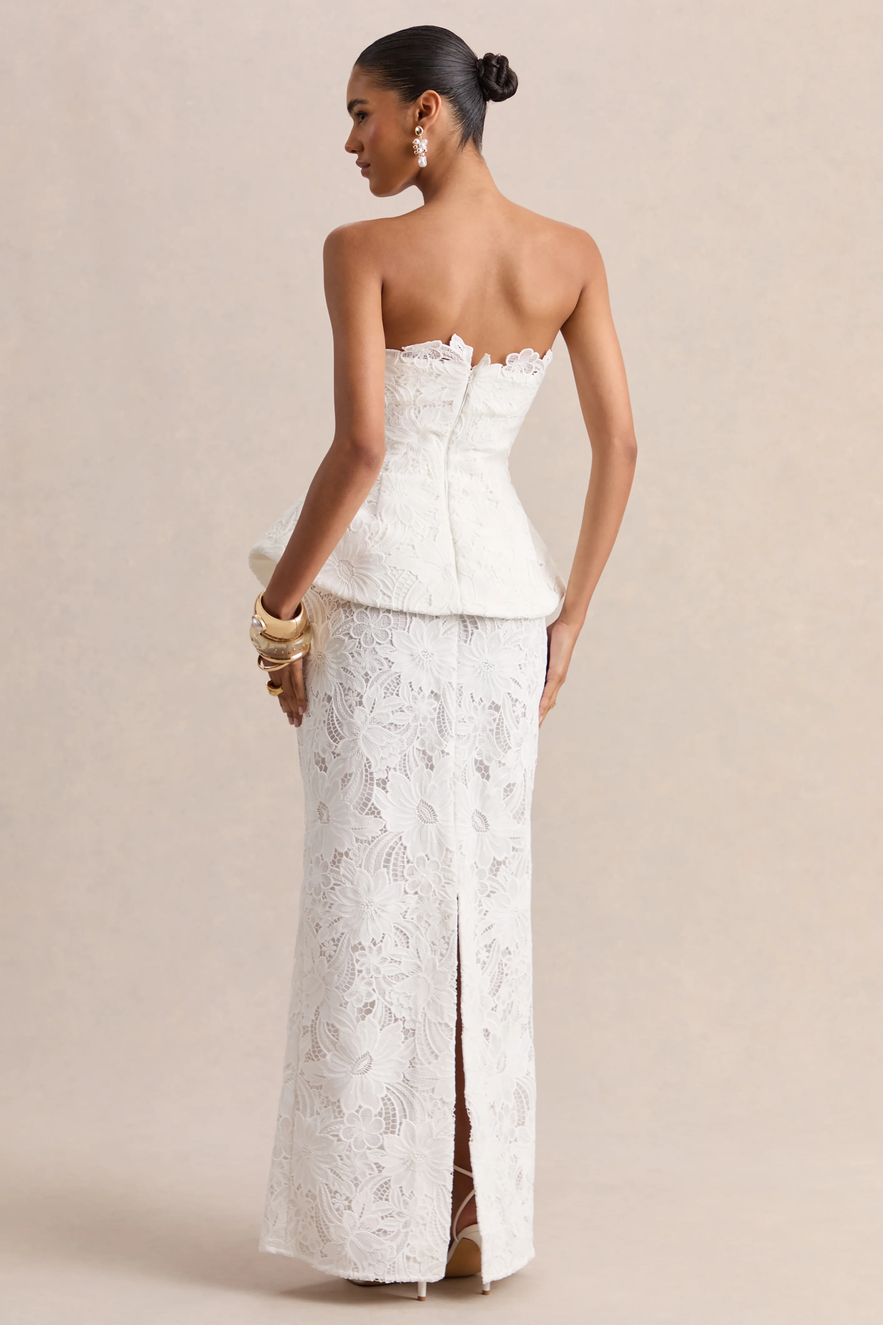 Delvine | White Lace Bandeau Corset Maxi Dress - Image 2