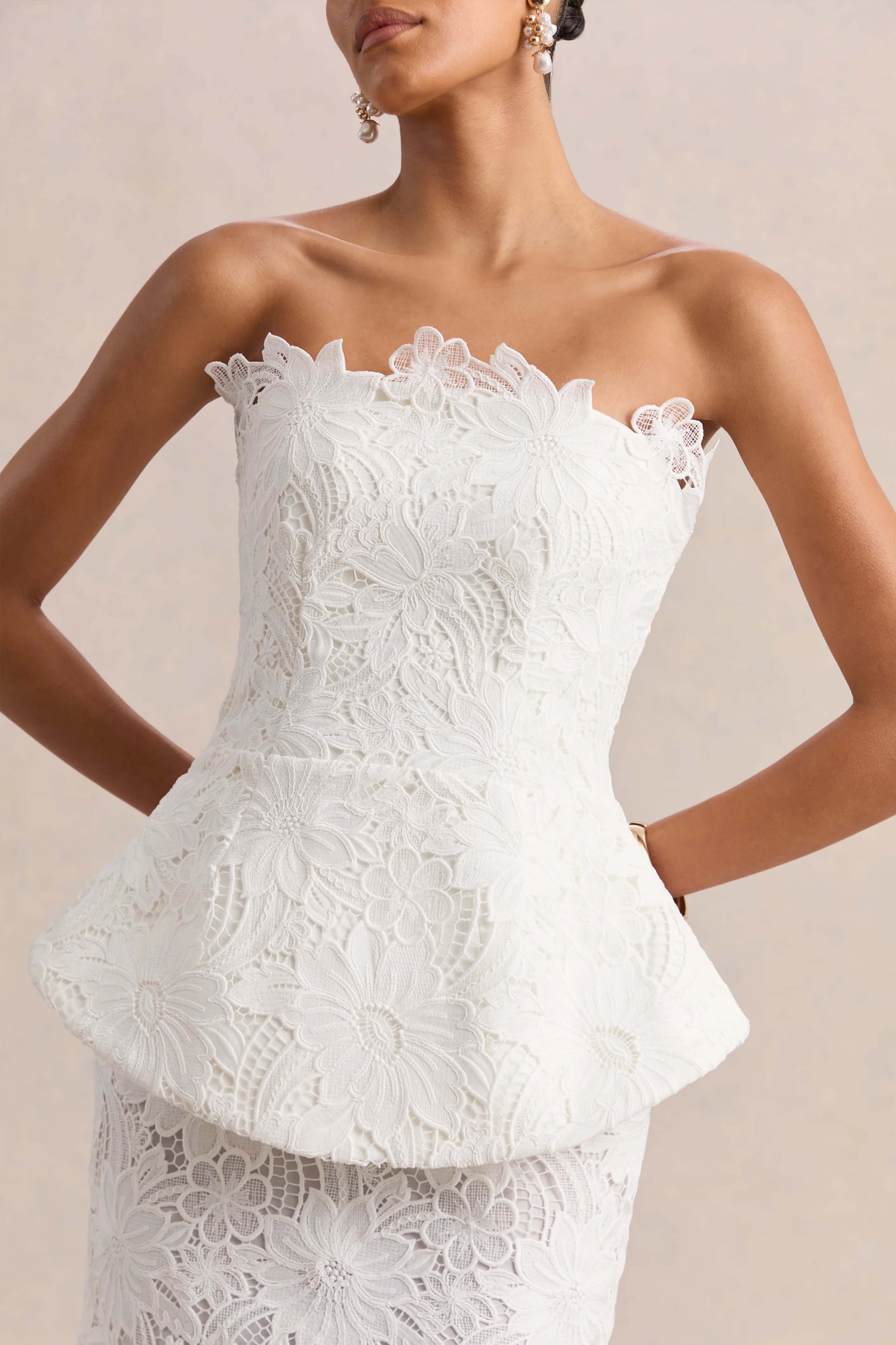 Delvine | White Lace Bandeau Corset Maxi Dress - Image 3