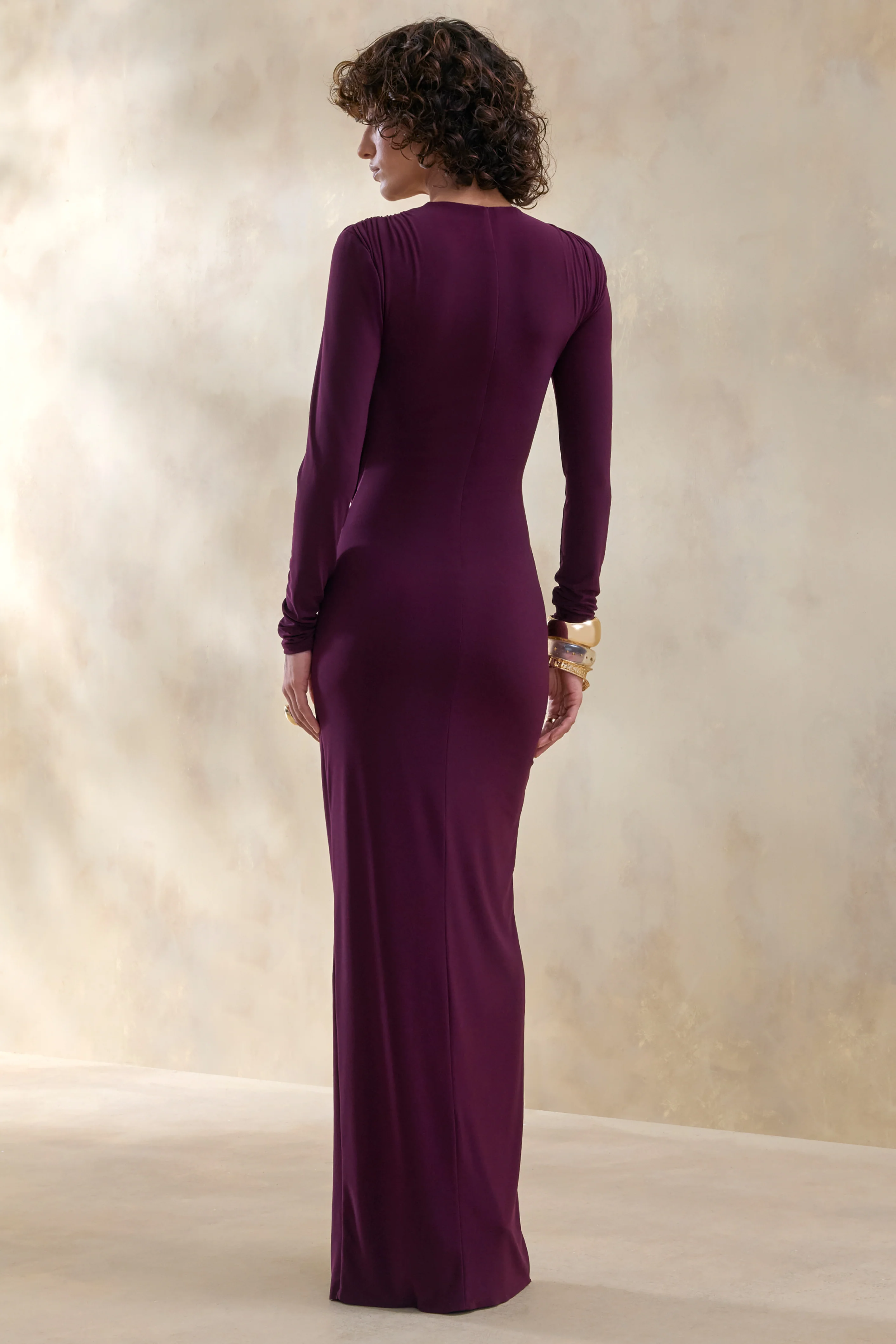 Desirelle | Plum Crew-Neck Maxi Dress With Gathered-Detailing - Image 2