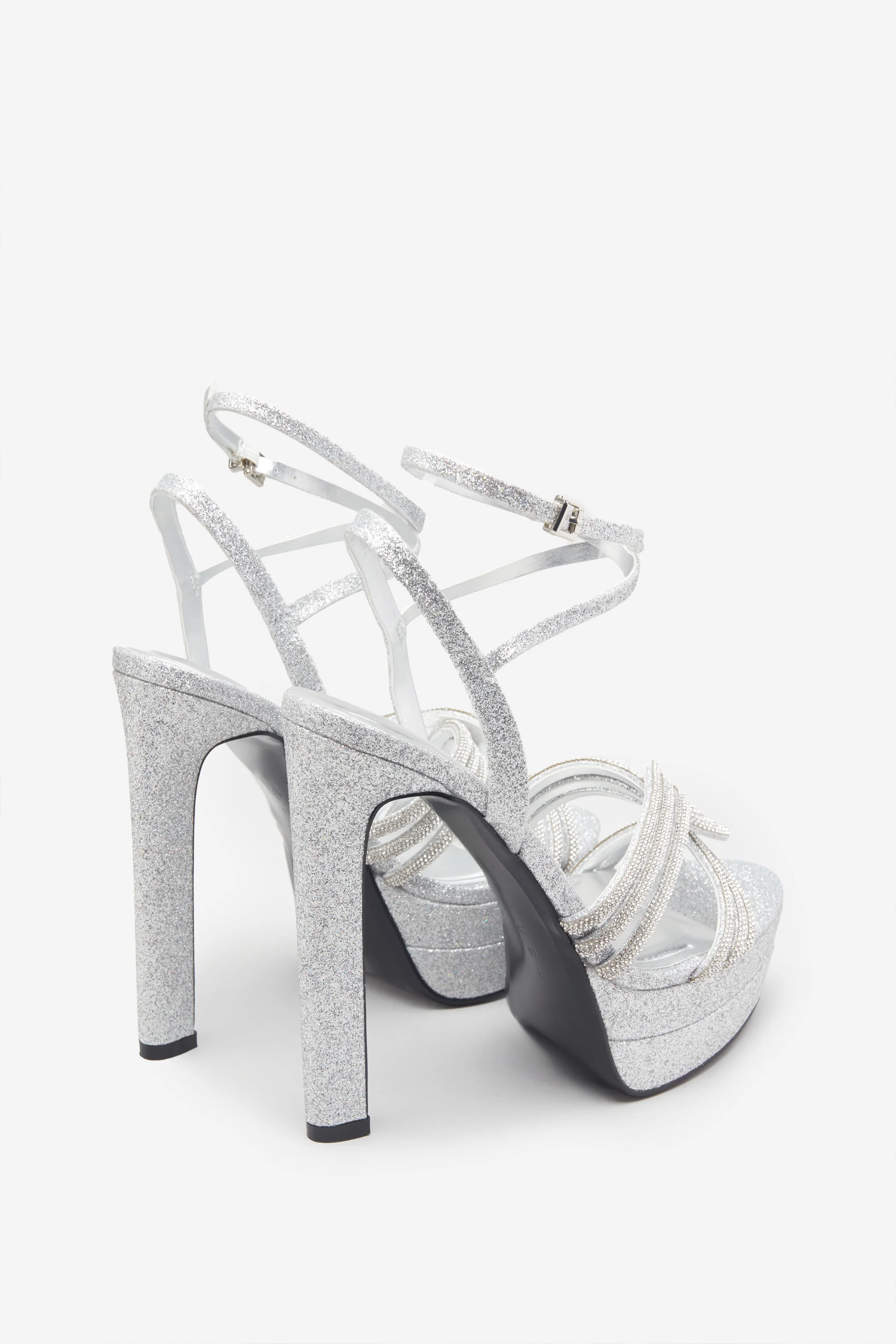 Doll Drama | Silver Glitter Diamante Strappy Platform Heels - Image 3