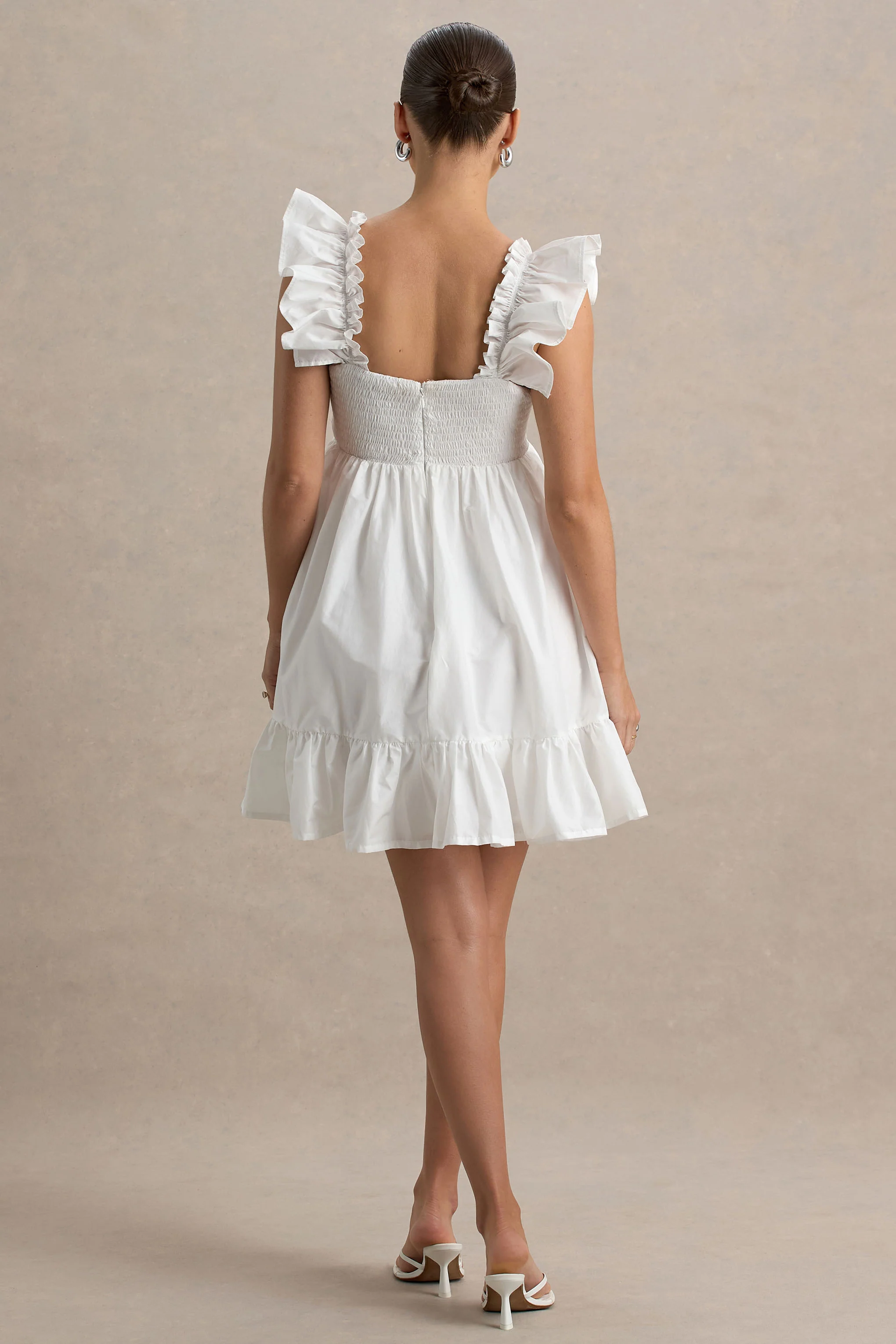 Dolly Daze | White Ruffle Sleeve Babydoll Maternity Mini Dress - Image 2
