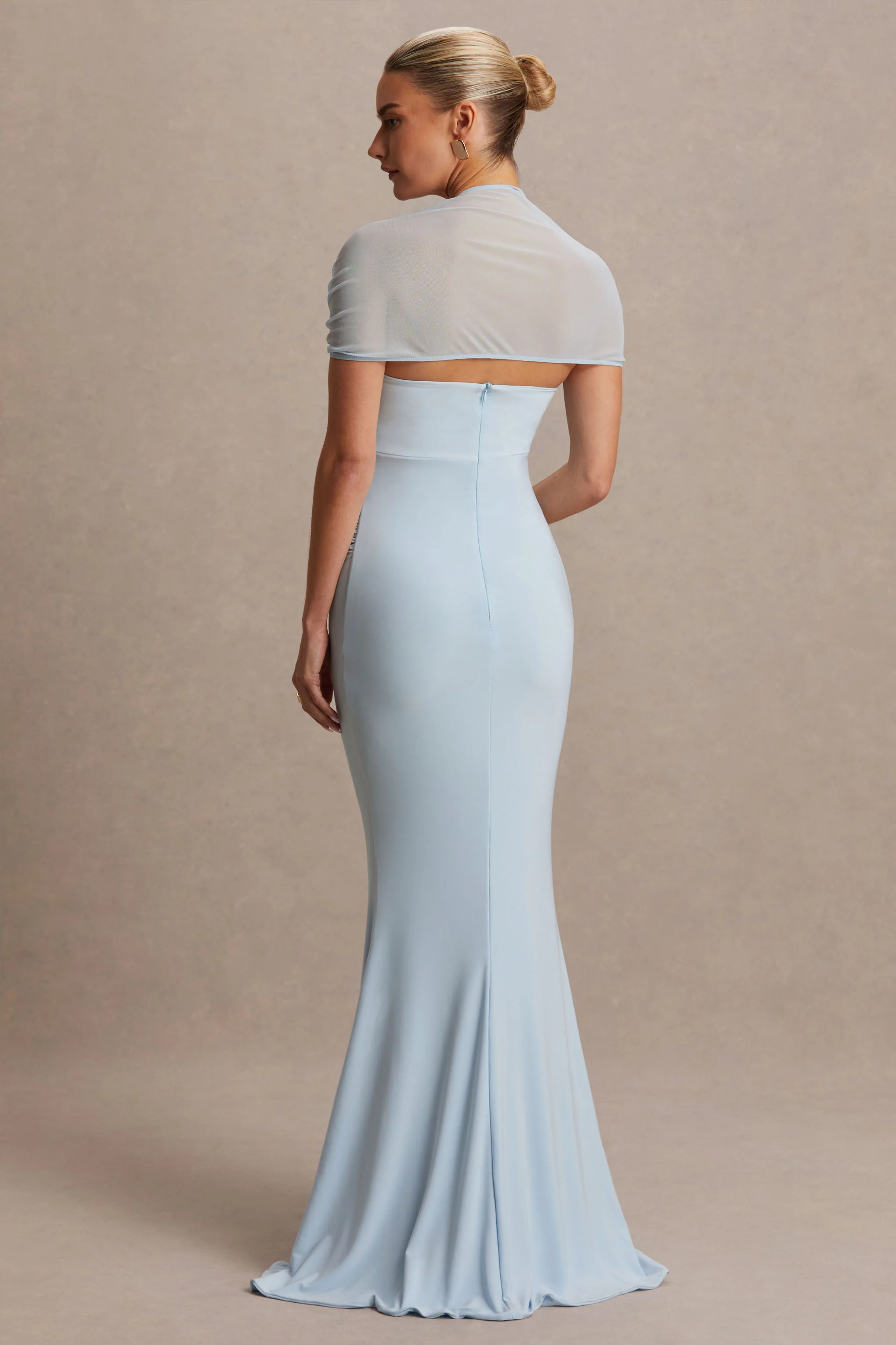 Dome | Powder Blue Square-Neck Mesh-Sleeve Maternity Maxi Dress - Image 2